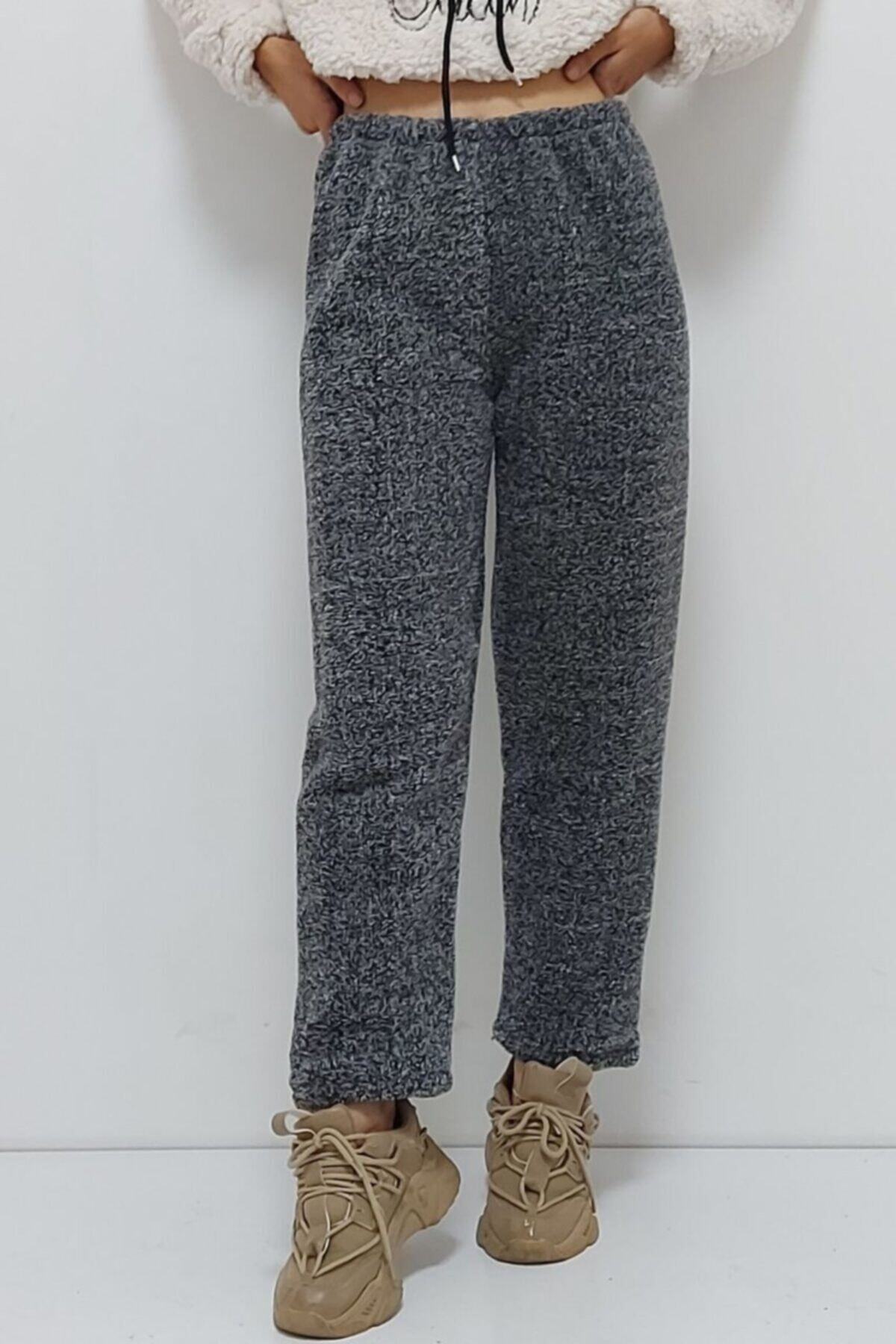 YAPRAKOUTLET Peluş Pijama Altı Gri