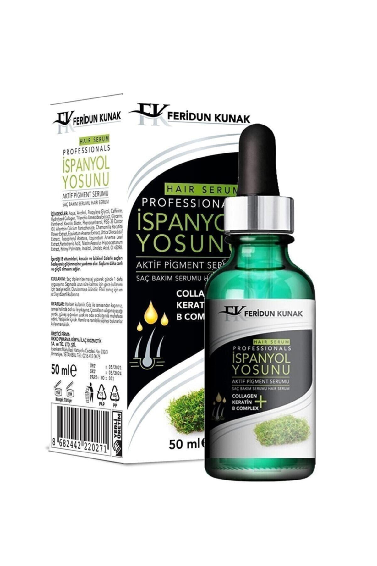 Feridun Kunak Ispanyol Yosunu Saç Bakım Serumu 50 ml Kolajen Keratin B Kompleks Feridun Ferudun Konak