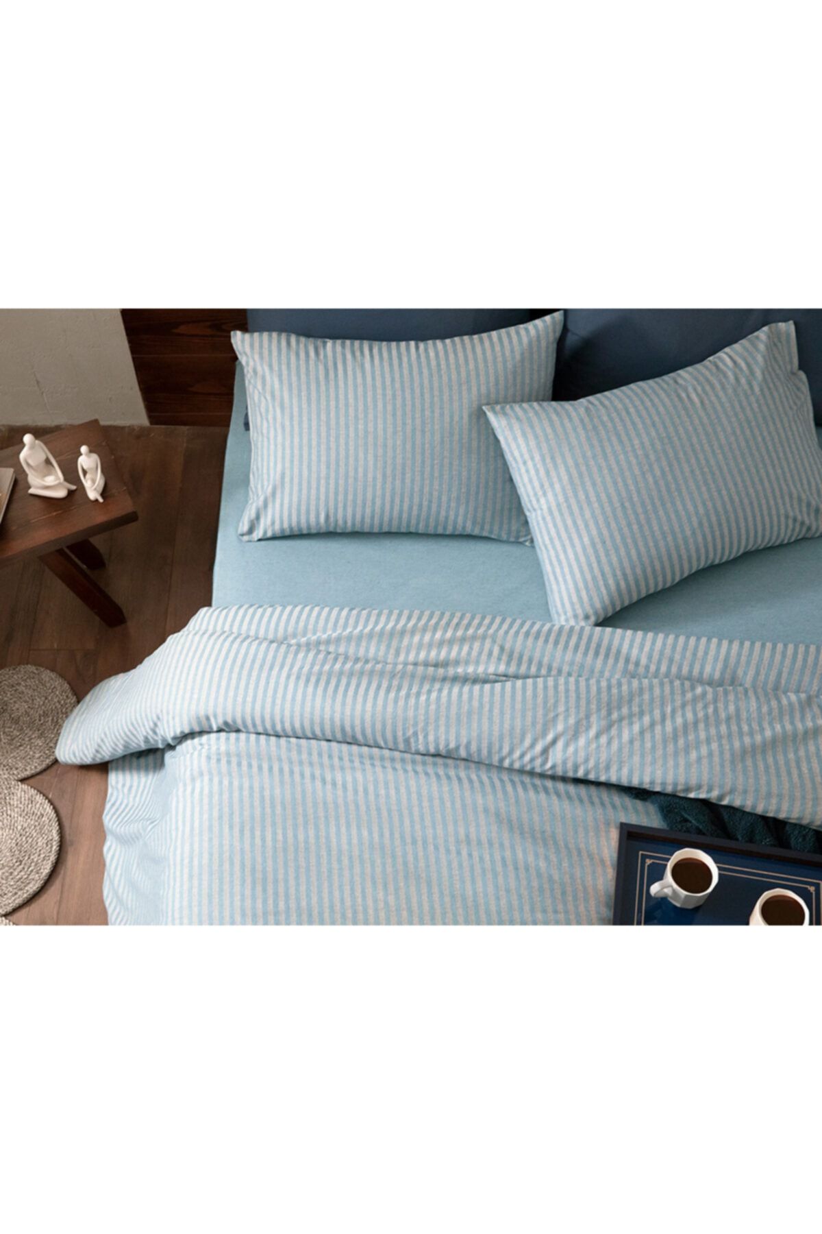 English Home Classy Melange Twill Super King Nevresim Takımı 260x220 Cm Mavi