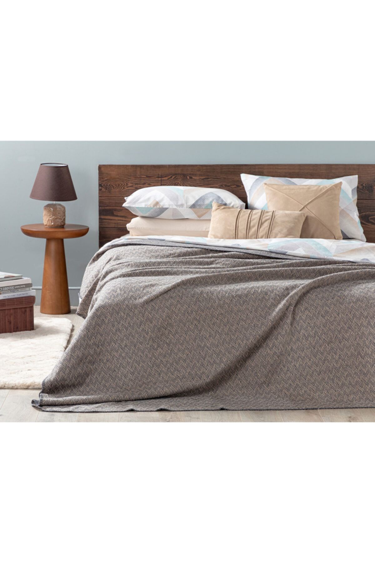 English Home Zigzag Pamuklu Çift Kişilik Battaniye 200x220 Cm Antrasit - Bej