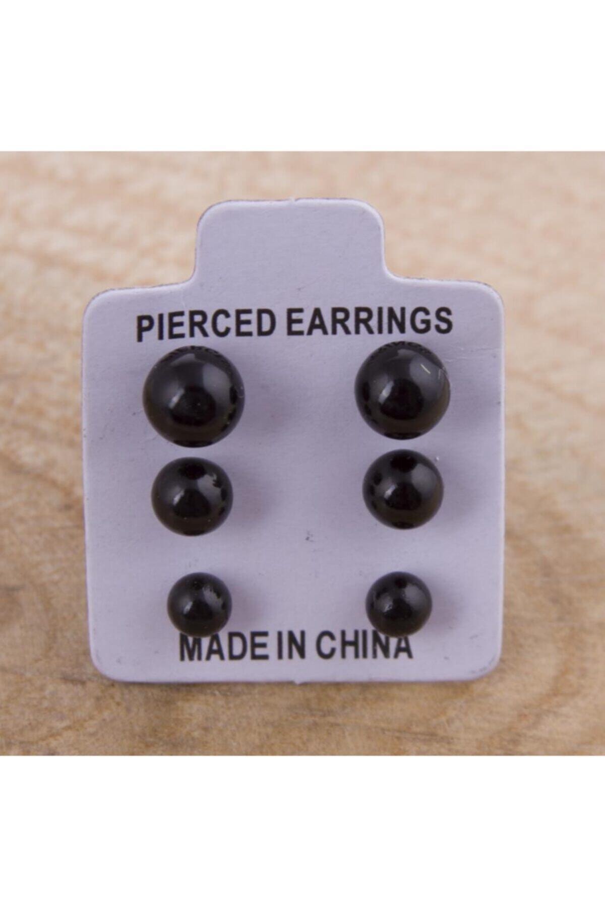 OneHope Fashion 3 Çift Siyah Top Küpe