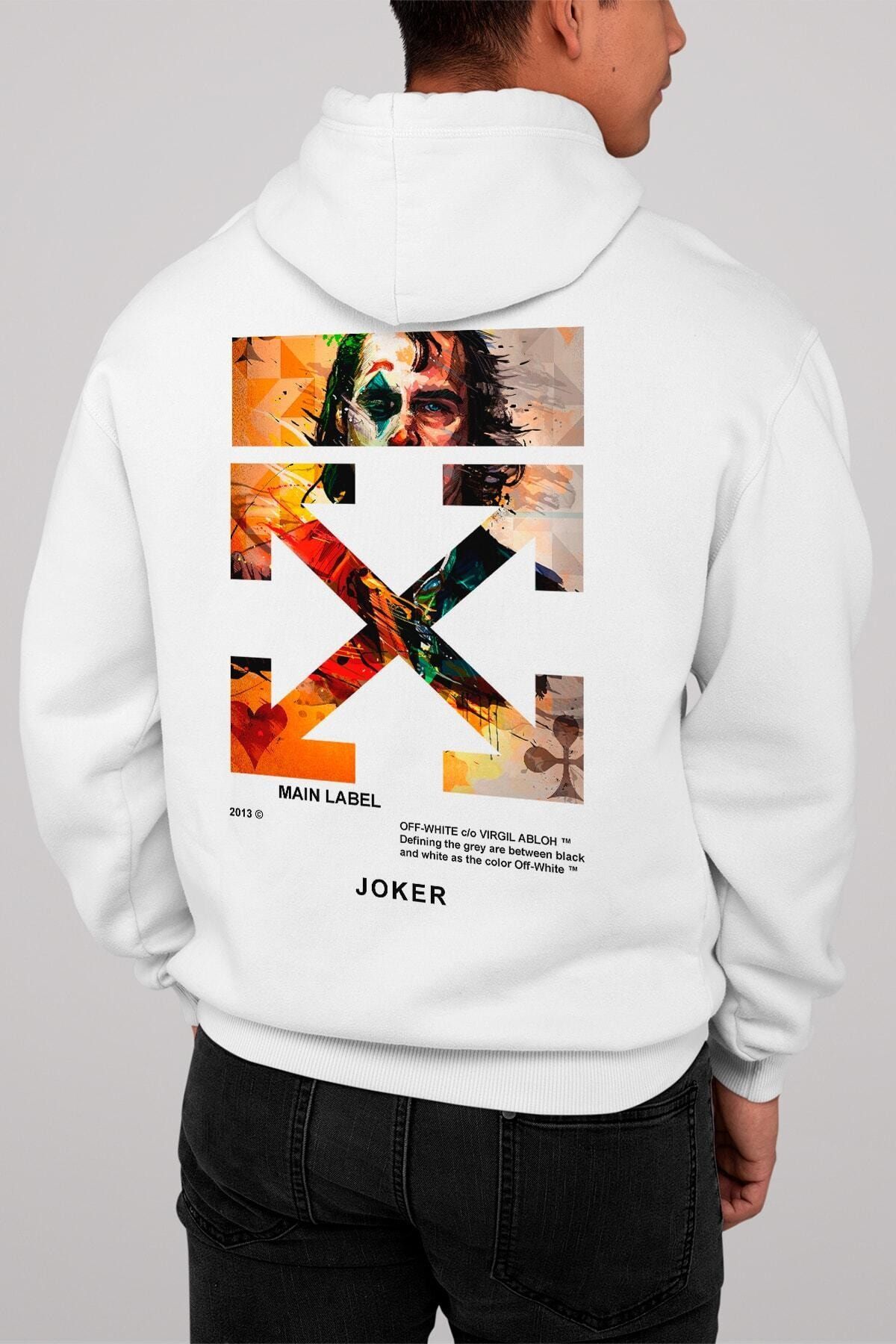 GrafikModa Beyaz Unisex The Joker Hoodie, Joker Kapşonlu Sweatshirt Sırt Baskı