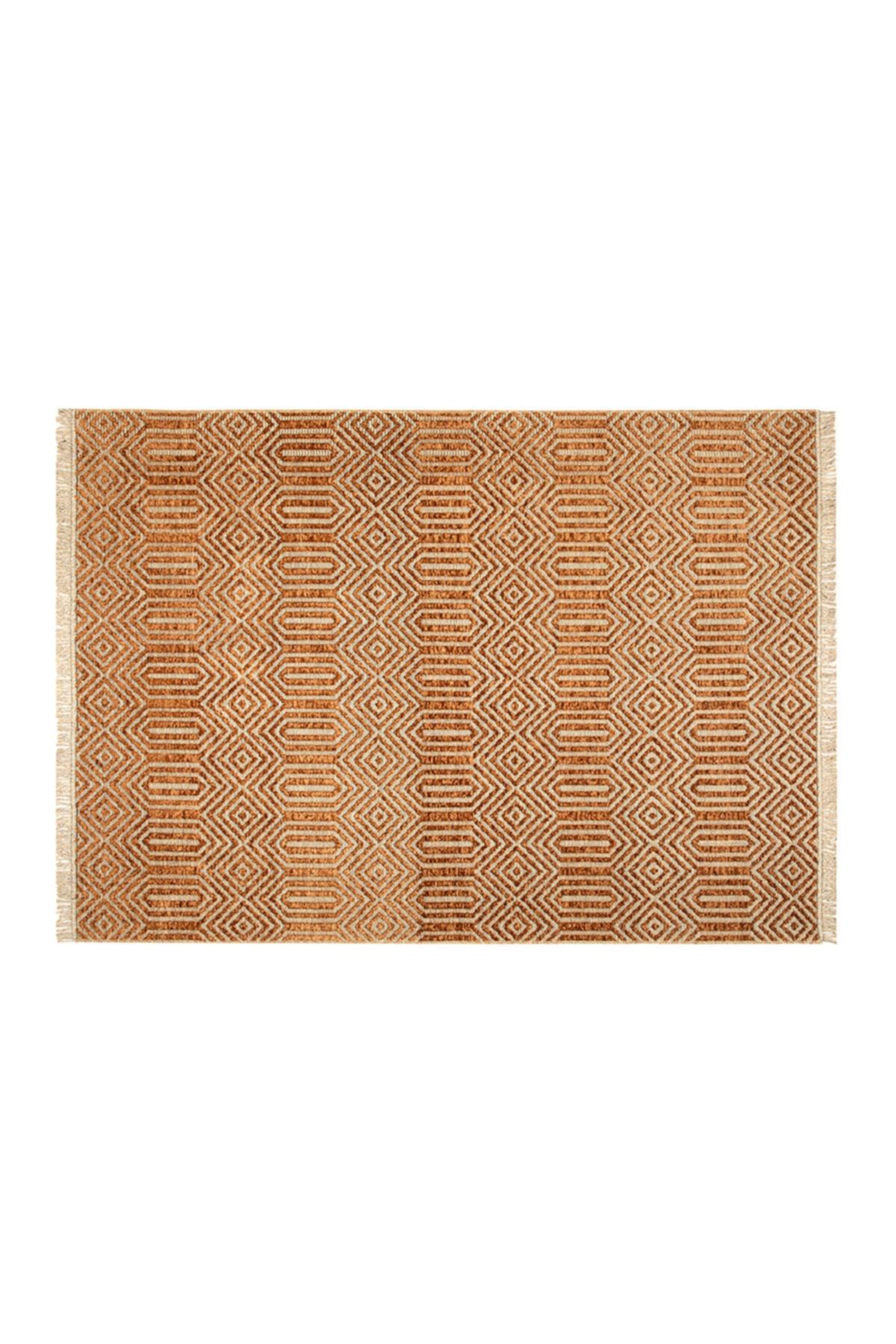 English Home Cool Geometric Polyester-jüt Halı 80x150 Cm Terra