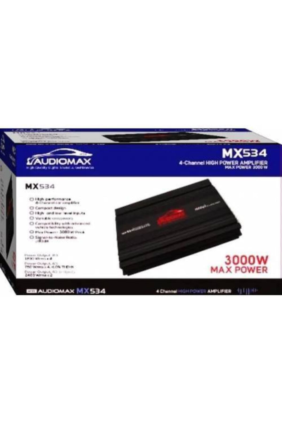 AUDİOMAX Mx534 3000waat 4kanal Stereo Araç Tesisat Anfisi