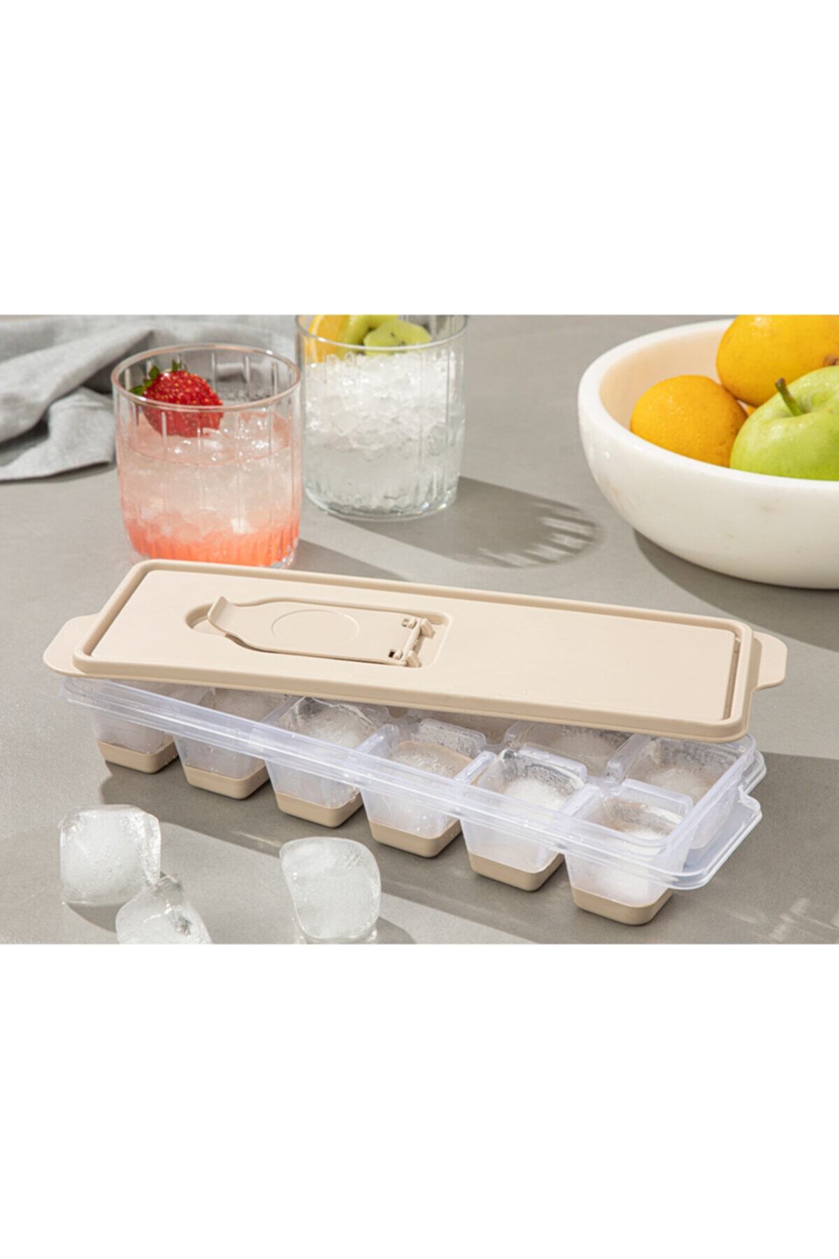 English Home Simply Plastik Kapaklı Buz Kalıbı 8,9x25,3x3,9 Cm Koyu Bej