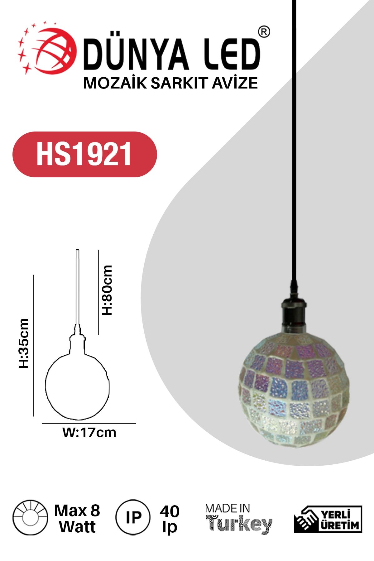 DÜNYA LED Hs.1921 8w Mozaik Filament Sarkıt Salon Cafe Hol Ofis Aydınlatması Ampul Hediyelidir