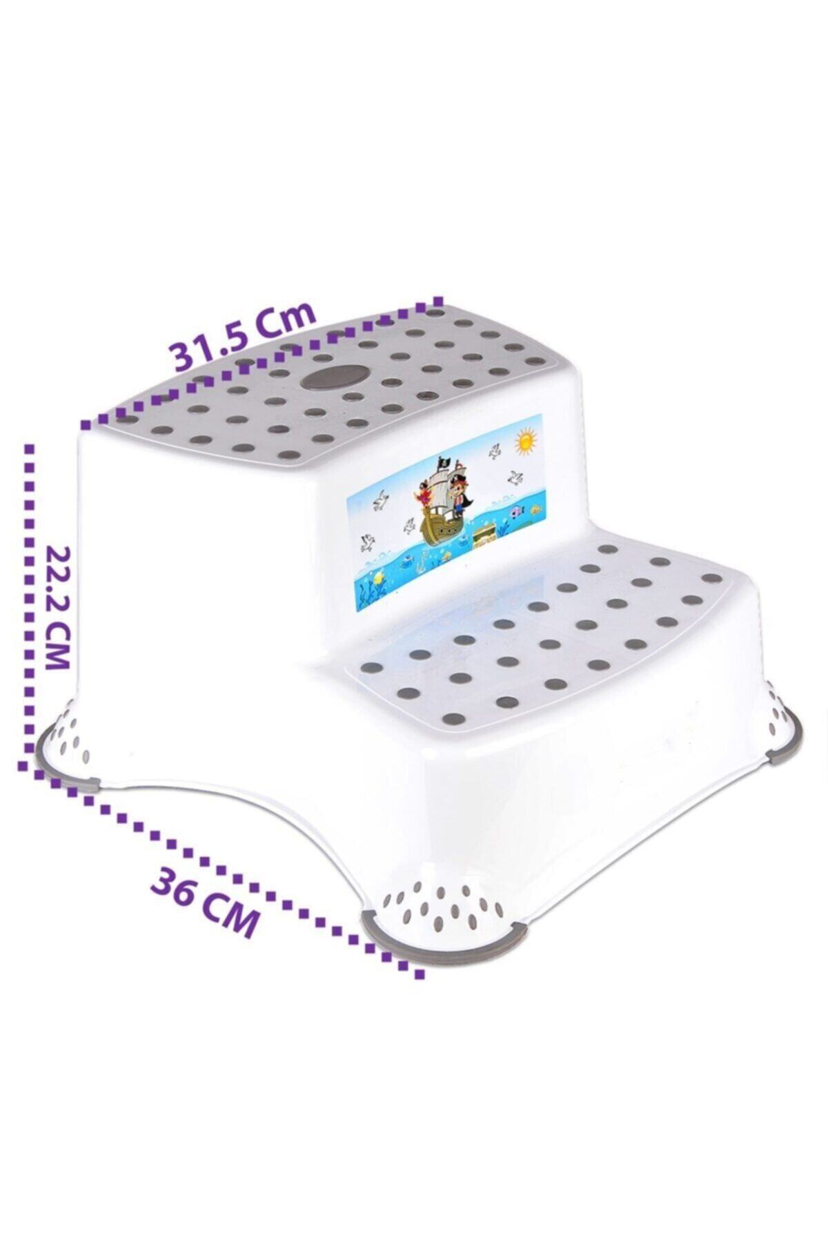 ZYticaret Kaydırmaz Çocuk Taburesi Çift Basamaklı Gri Cm520 Çocuk Lavabo Basamağı