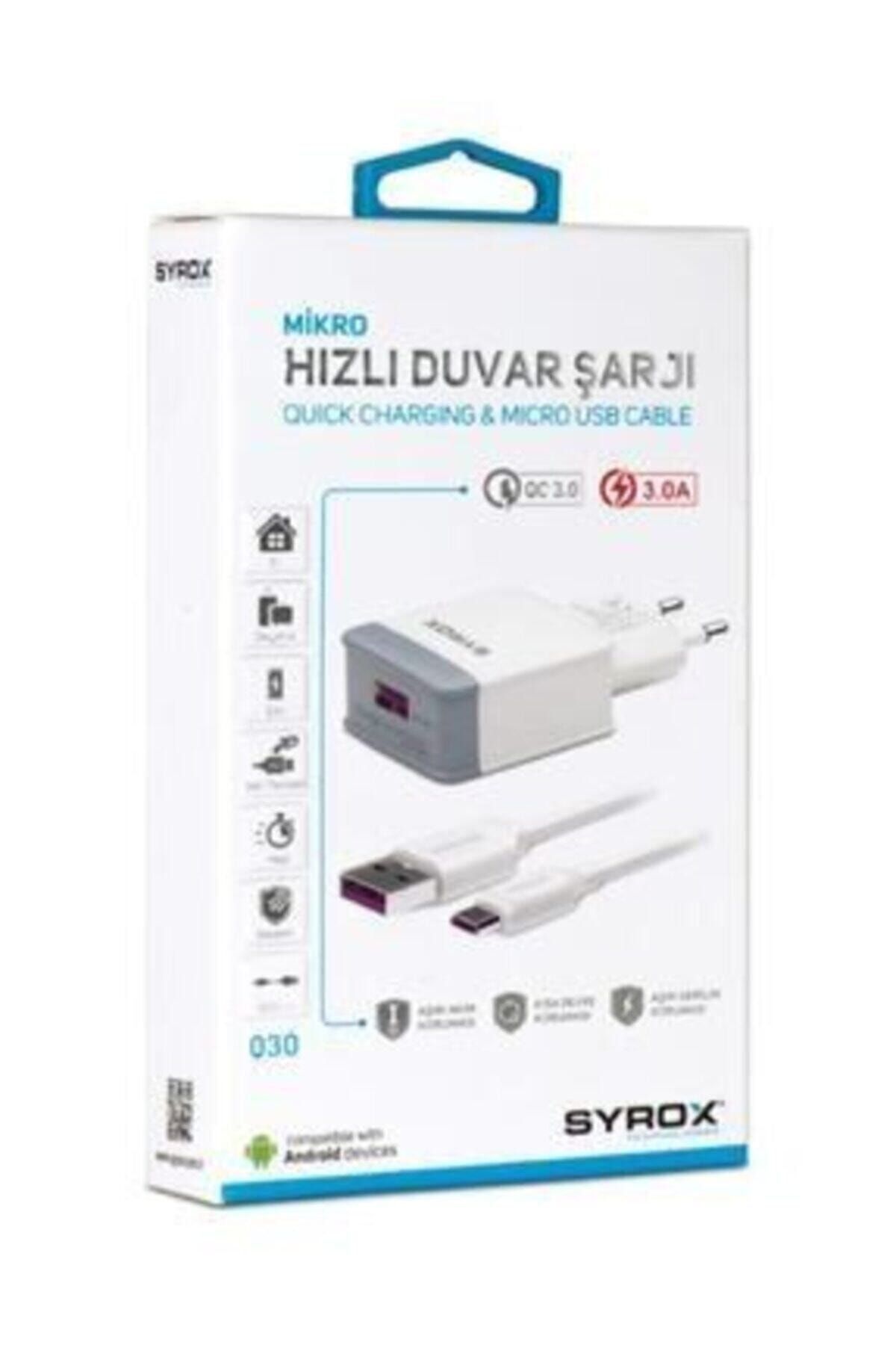 Syrox Hızlı Sarj Cihazı Seti Micro Hızlı Ev Şarj Aleti 3.0a (Q32 BEYAZ)