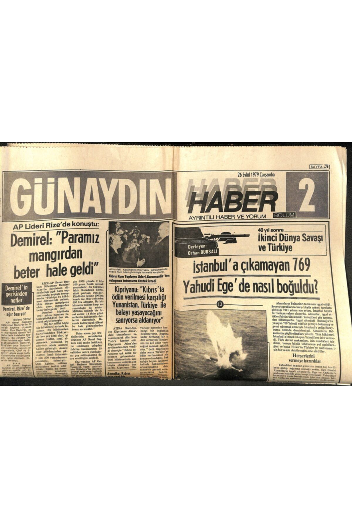 Gökçe Koleksiyon Günaydın Gazetesi Haber 2 Eki 26 Eylül 1979 - Istanbul'a Çıkamayan 769 Yahudi Ege'de Nasıl Boğuldu