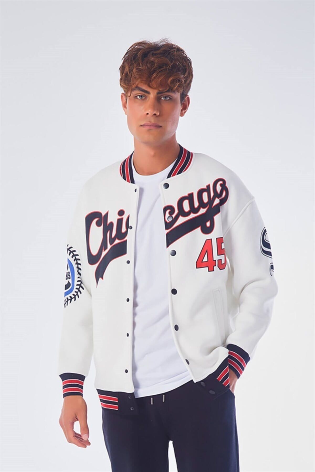 The Champ Global Unisex Beyaz Chicago 45 Oversize Kolej Ceket
