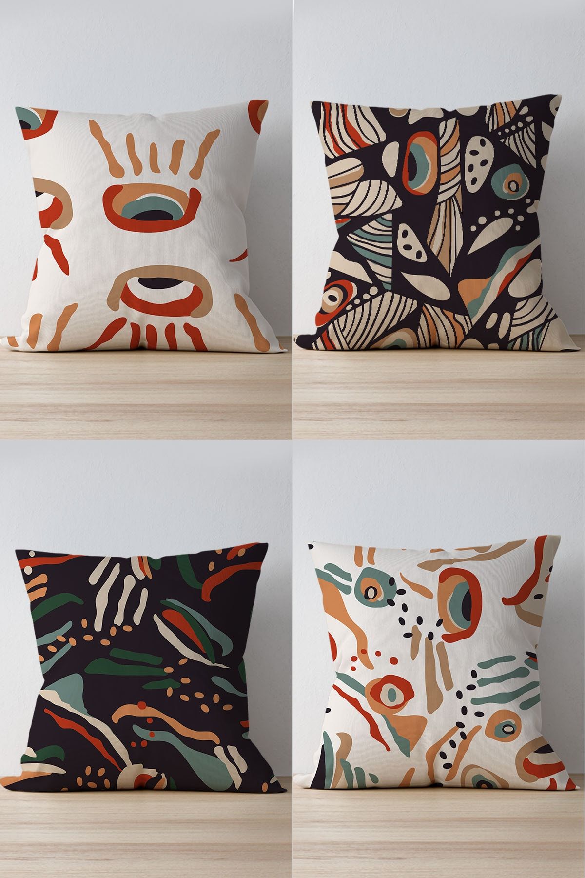 Pilloveland Çift Tarafı Baskılı Wooden Desenli 4'lü Süet Kırlent Kılıfı
