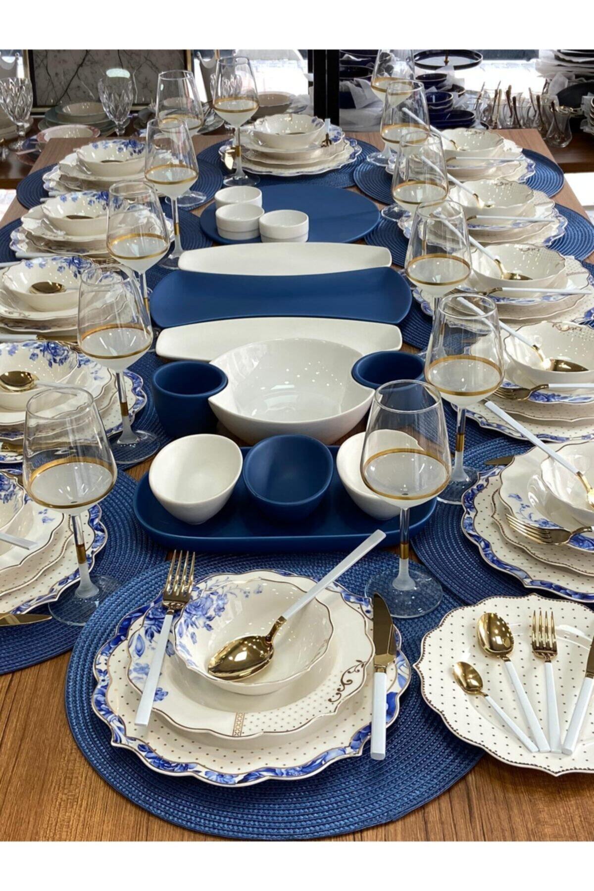 MD MİMOZA DEKOR 170 Parça 12 Kişilik Blue Violet Sofra Seti