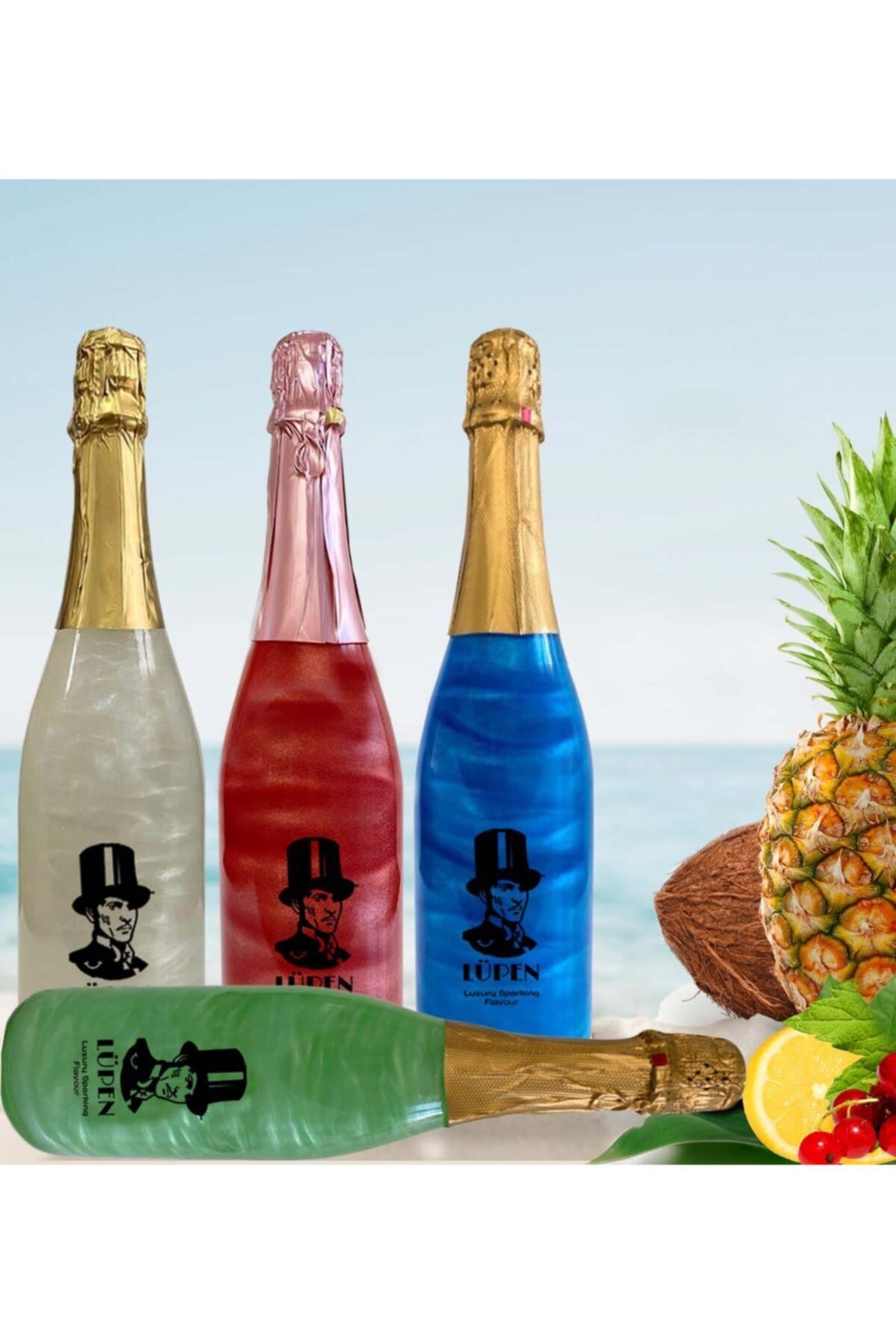 Lüpen Simli Lux Tropik Meyve Nane Limon Frenk Üzümü Coconat Aromalı 750 Ml Alkolsüz Gazlı İçecek 4 Adet