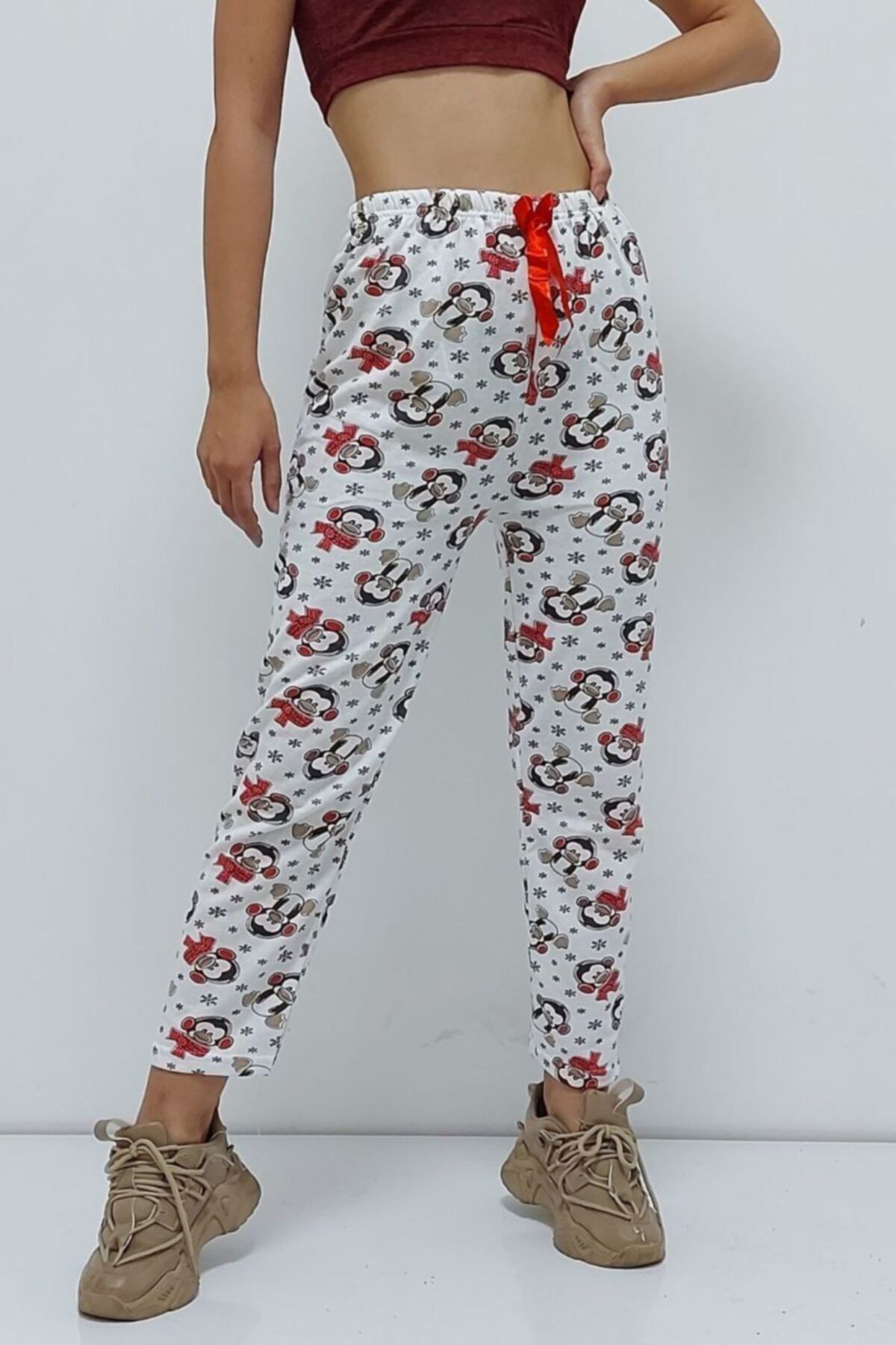 colezium Desenli Içi Pamuklu Pijama Altı Beyaz
