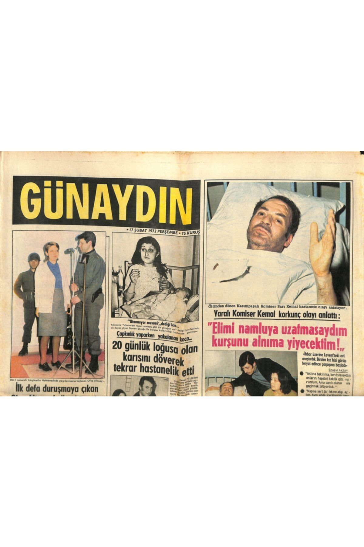 Gökçe Koleksiyon Günaydın Gazetesi 17 Şubat 1972-kim Novak Hayata Küstü-tekel Altınbaşak Adı Ile Yeni Bir Bira Çıkard