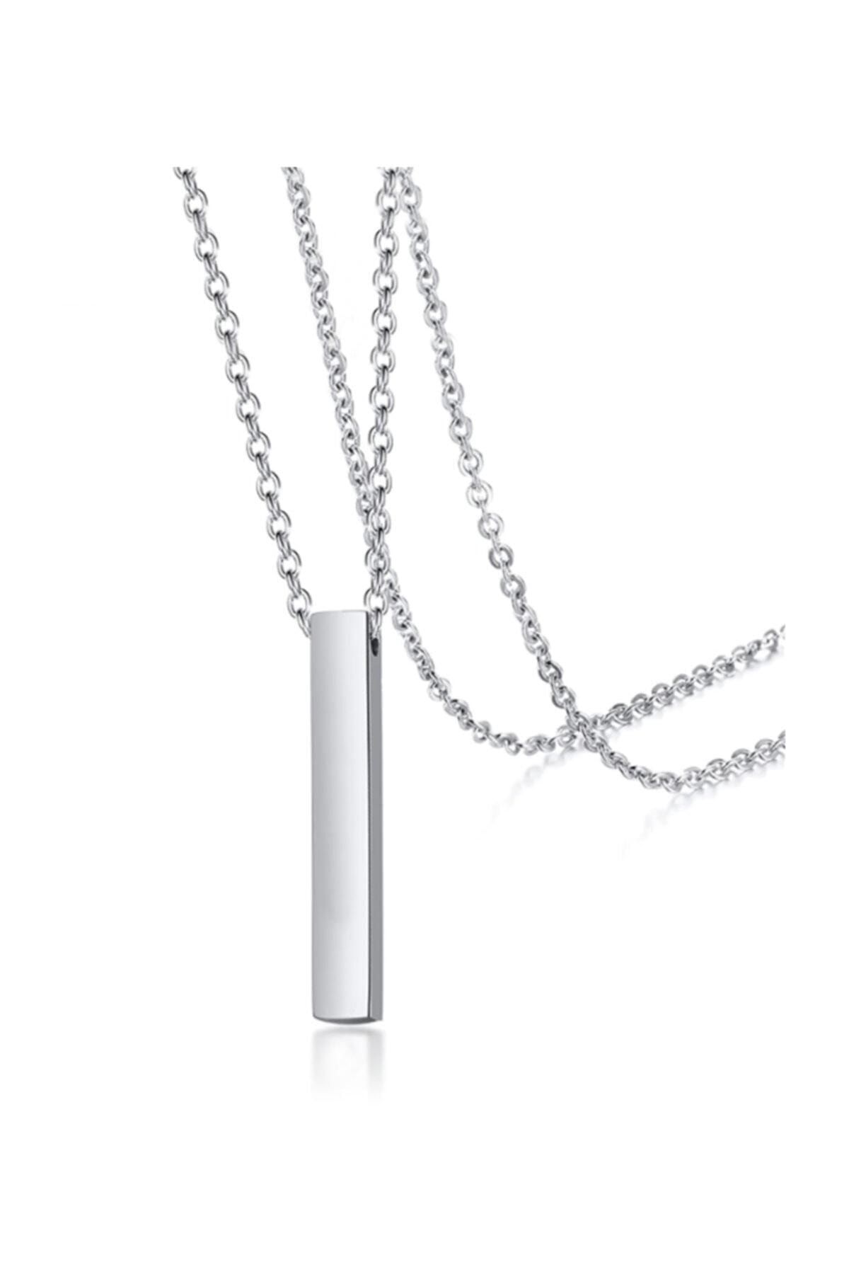 Baykuş Unisex 70 Cm Uzun Bar Dikdörtgen Çelik Kolye