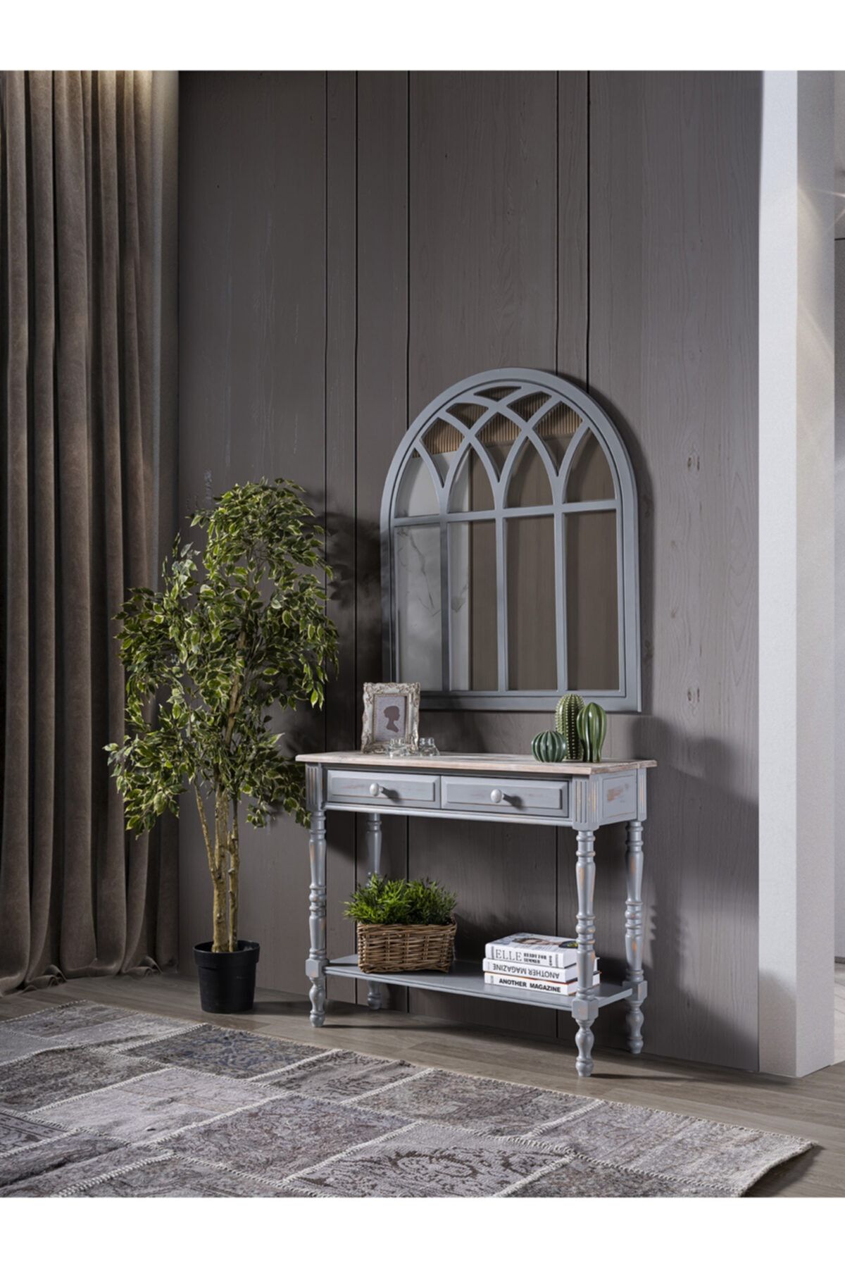 Albero Home Barbery Eskitme Gri Dresuar Ayna Takım
