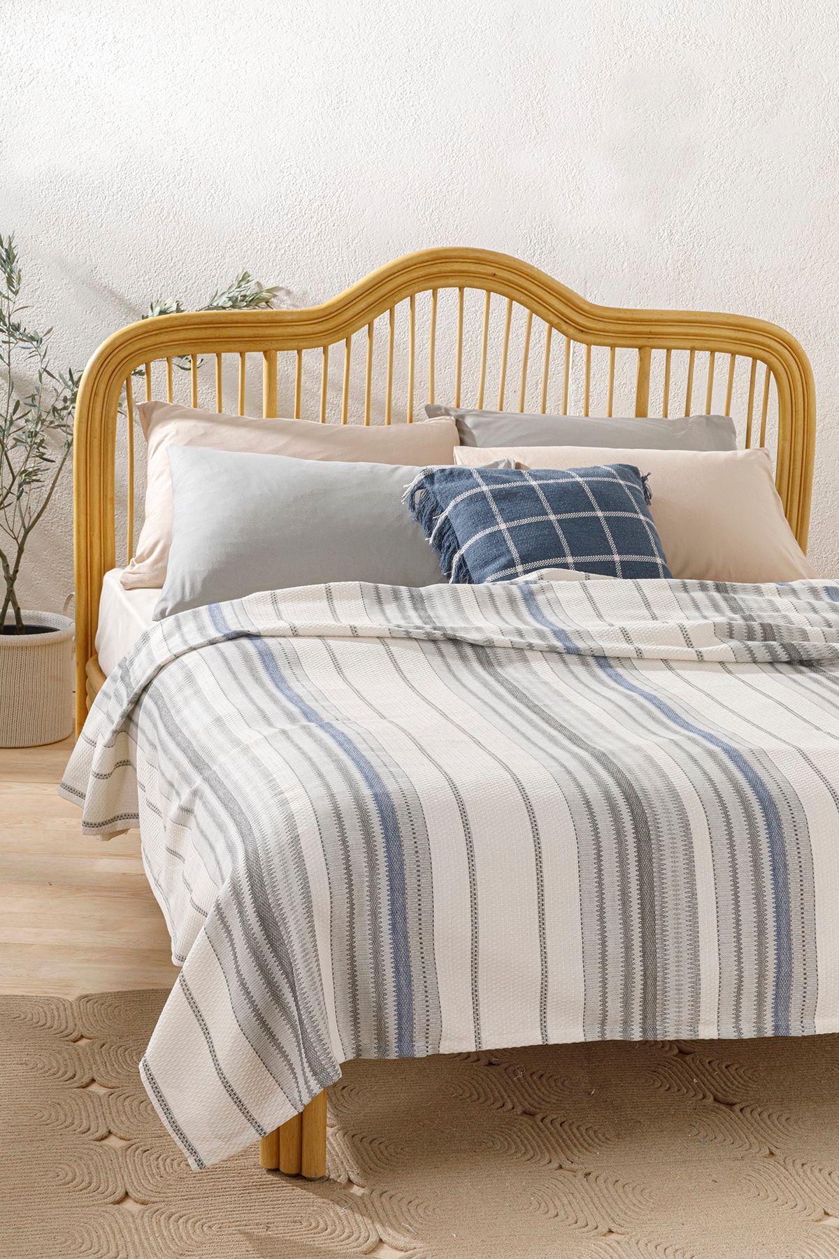 English Home Contemporary İpliği Boyalı Çift Kişilik Pike 200x220 Cm Gri-lacivert
