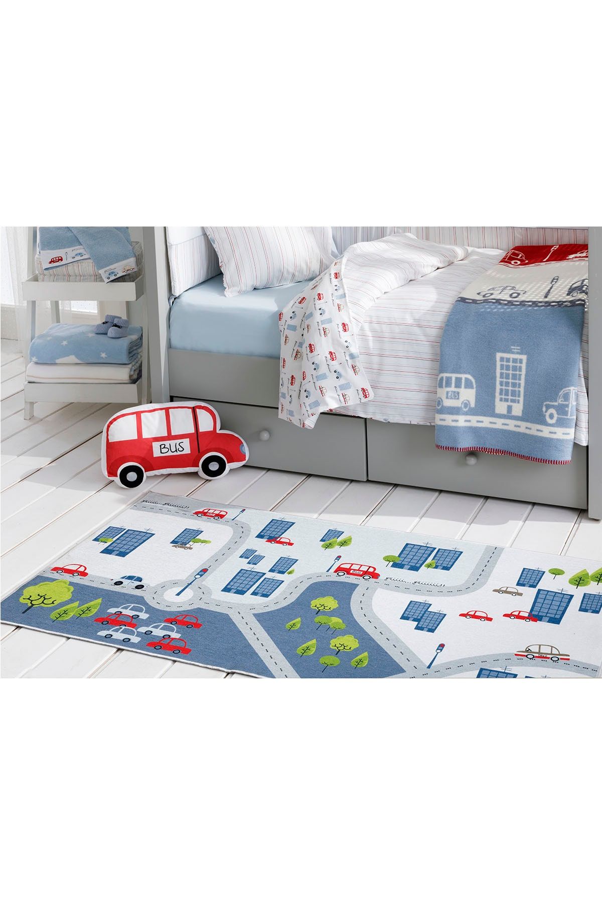 English Home Mini Cars Şönil Çocuk Halısı Ekru - Gri