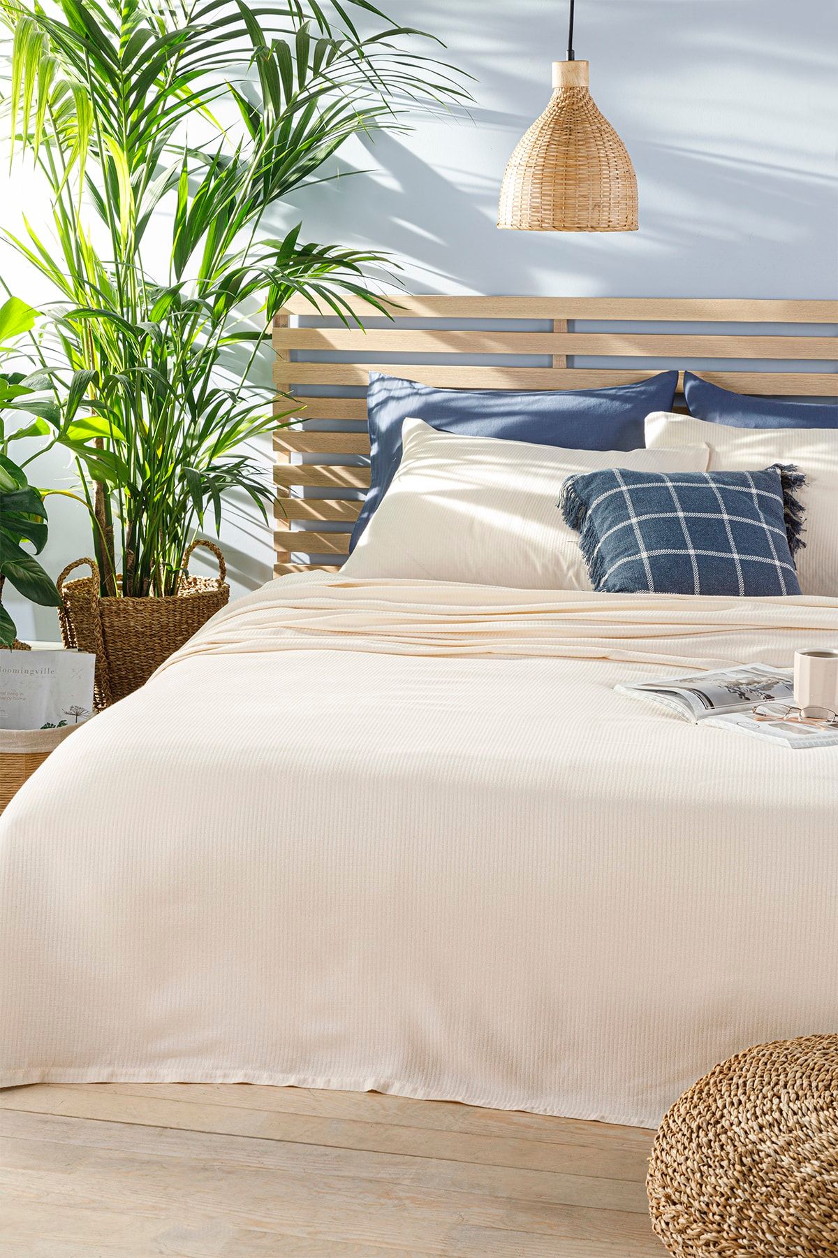 English Home Cool Stripe Soft Touch Çift Kişilik Pike Seti 200x220 Cm Fildişi