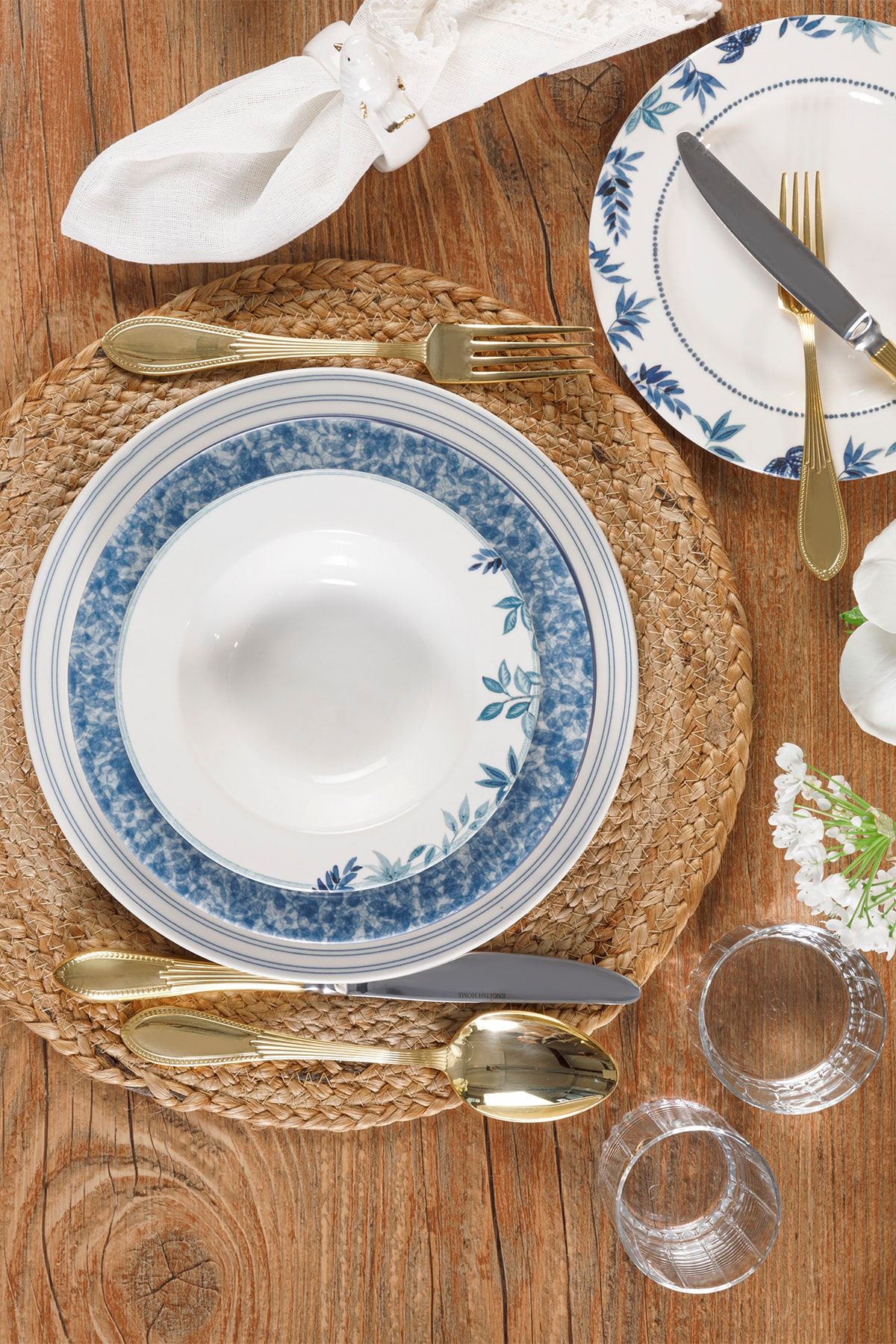 English Home Bluerse Porselen 24 Parça Yemek Takımı 17cm-24cm-26cm-20cm Mavi - Yeşil