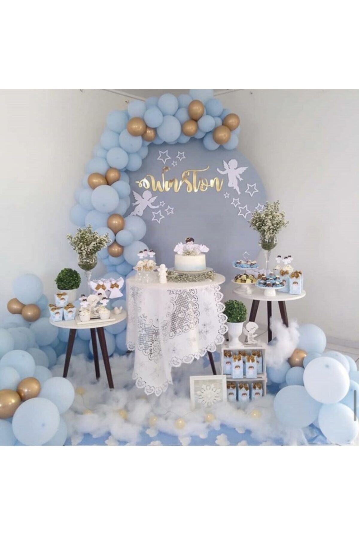 MAVİ PARTY Gold Pastel Mavi Balon Zinciri 80 Adet