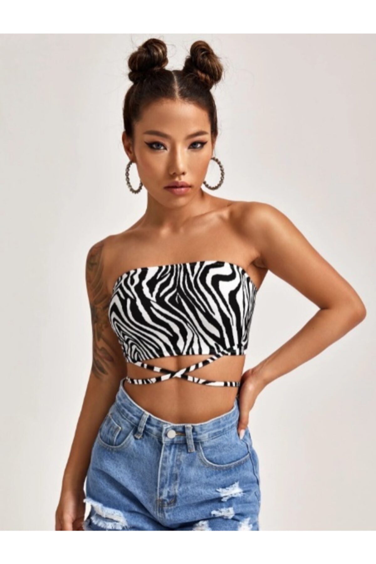 Arzulica Zebra Bağcıklı Straplez Büstiyer