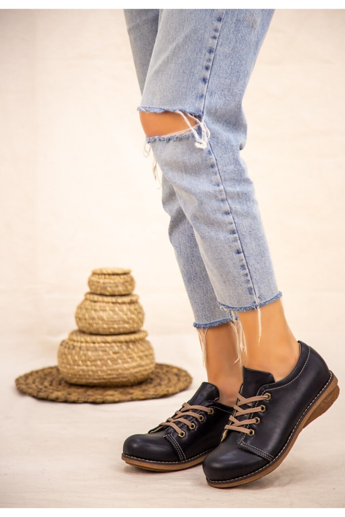 Pekstil Beliniya Siyah Cilt Oxford Ayakkabı