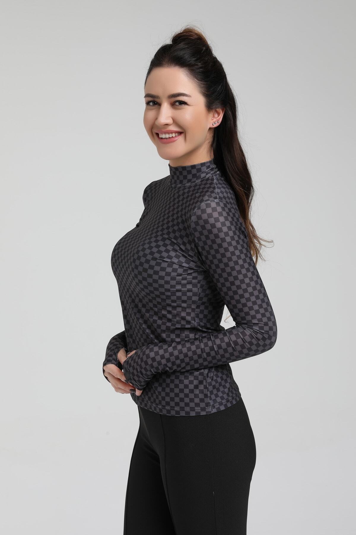 GILEA COLLECTION Siyah Dama Desenli Body