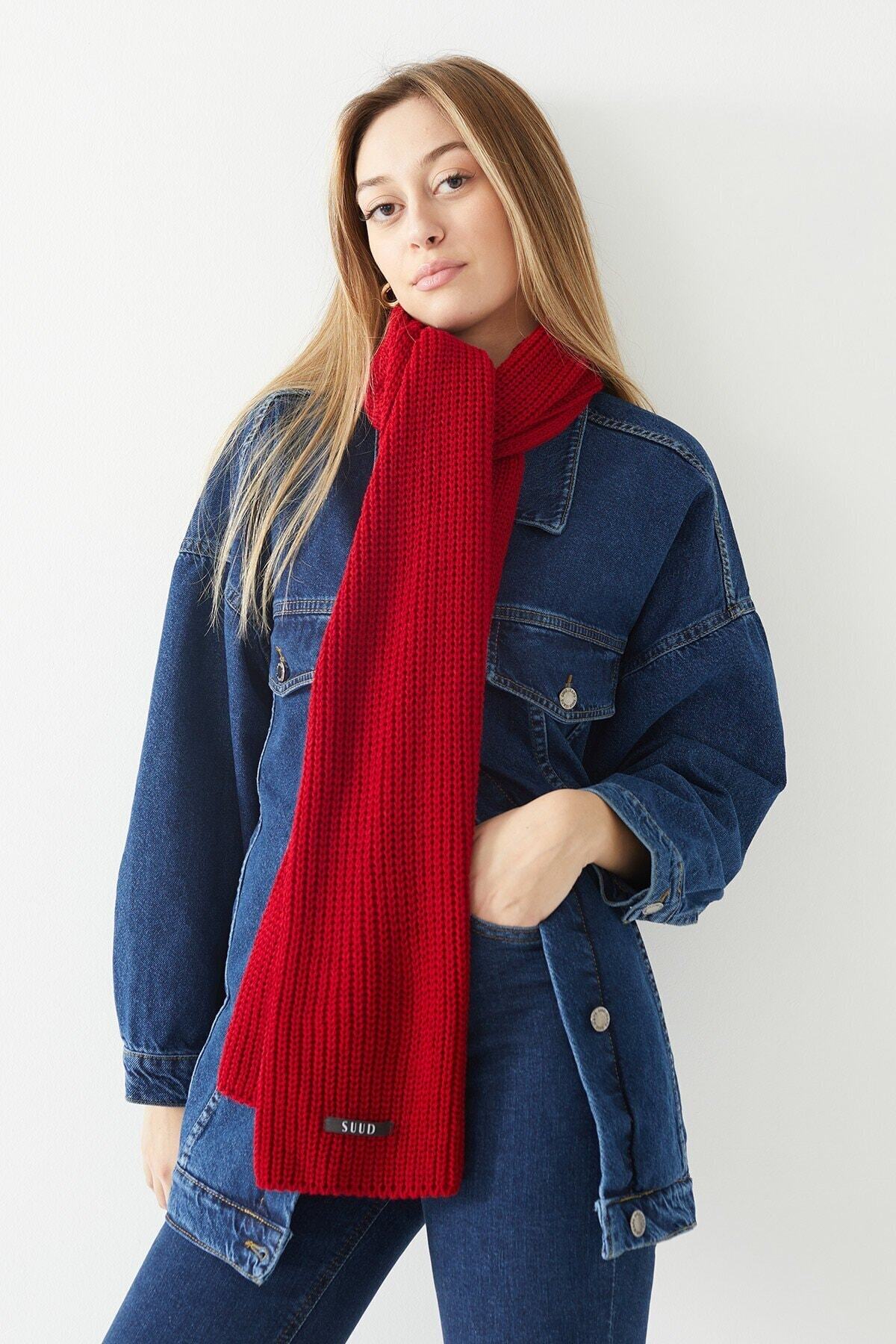 Suud Collection Kırmızı Triko Atkı