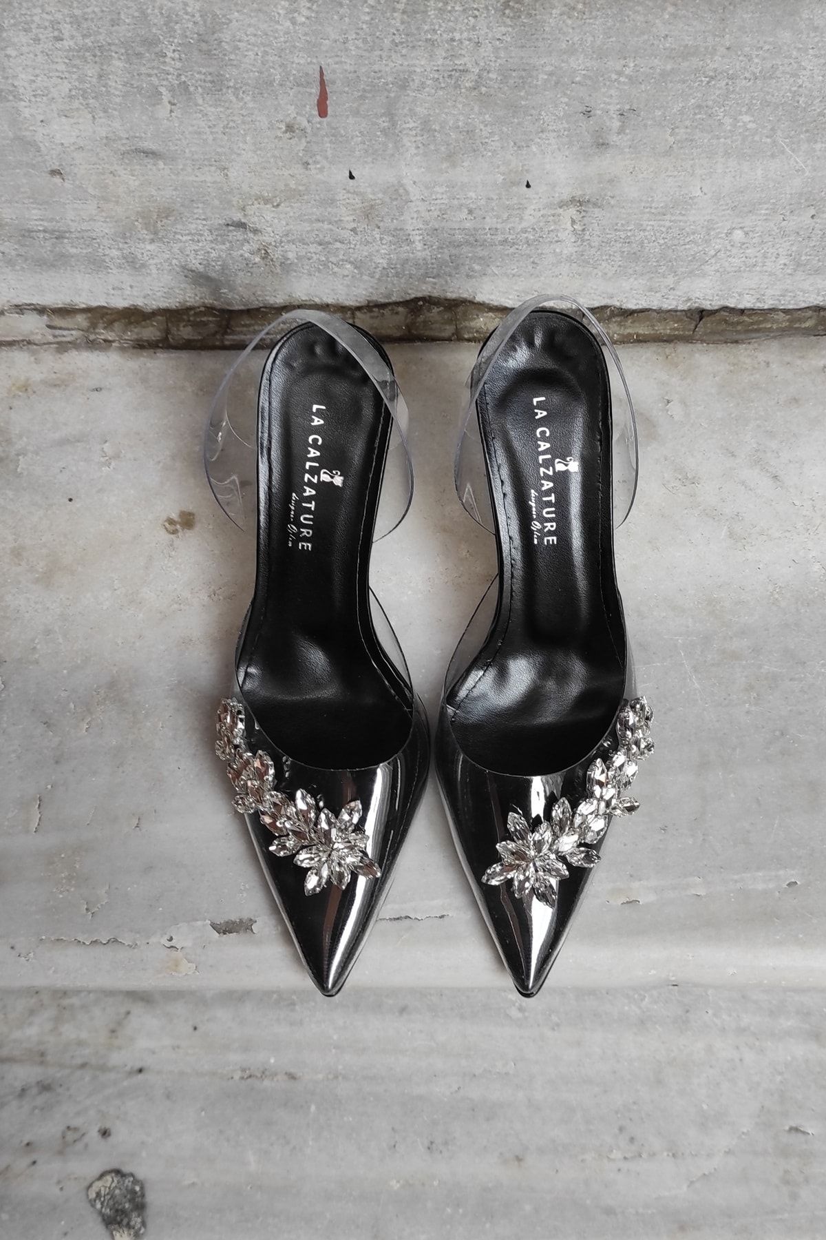LA CALZATURE Siyah 9cm Şeffaf Taşlı Stiletto Kadın Ayakkabı
