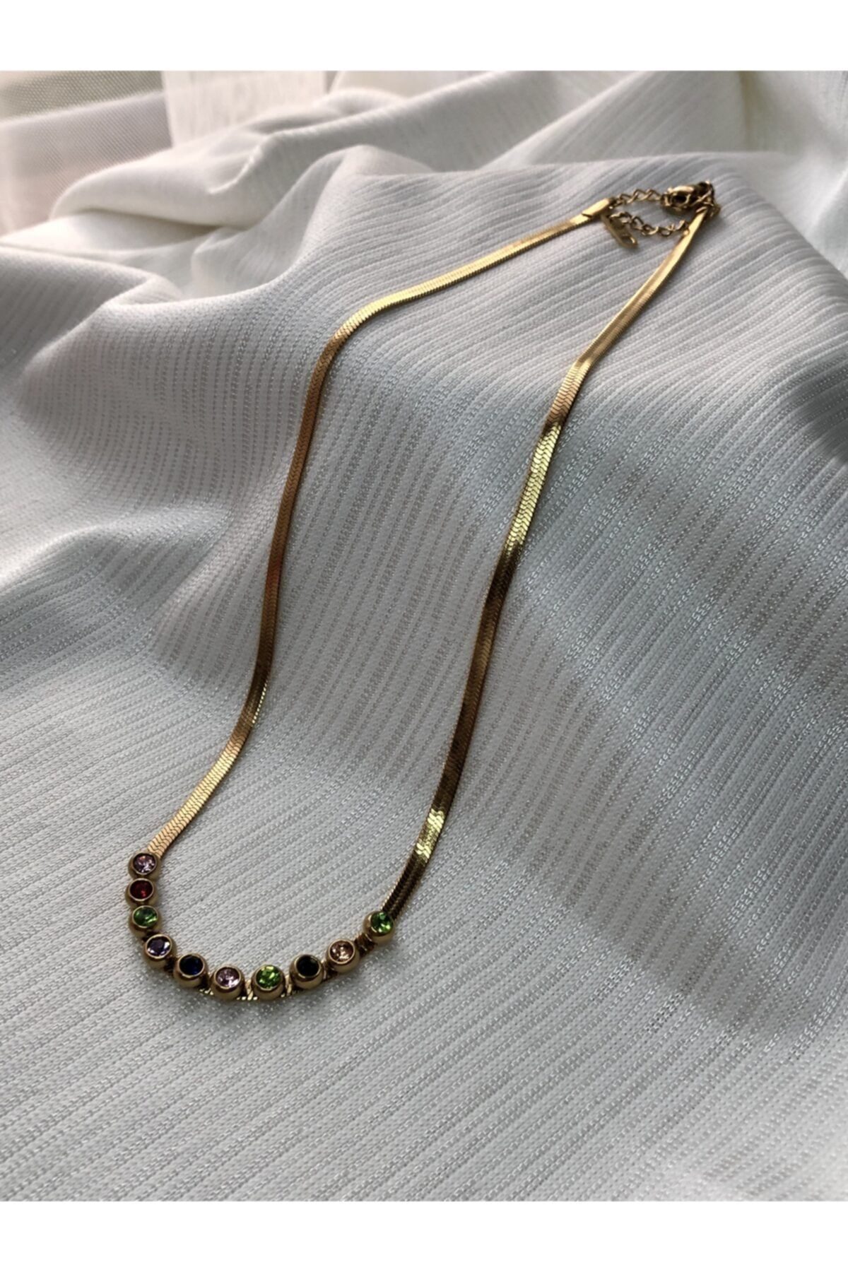 BY DİLEK ÇETİN ACCESSORY Çelik Renkli Taşlı Kolye