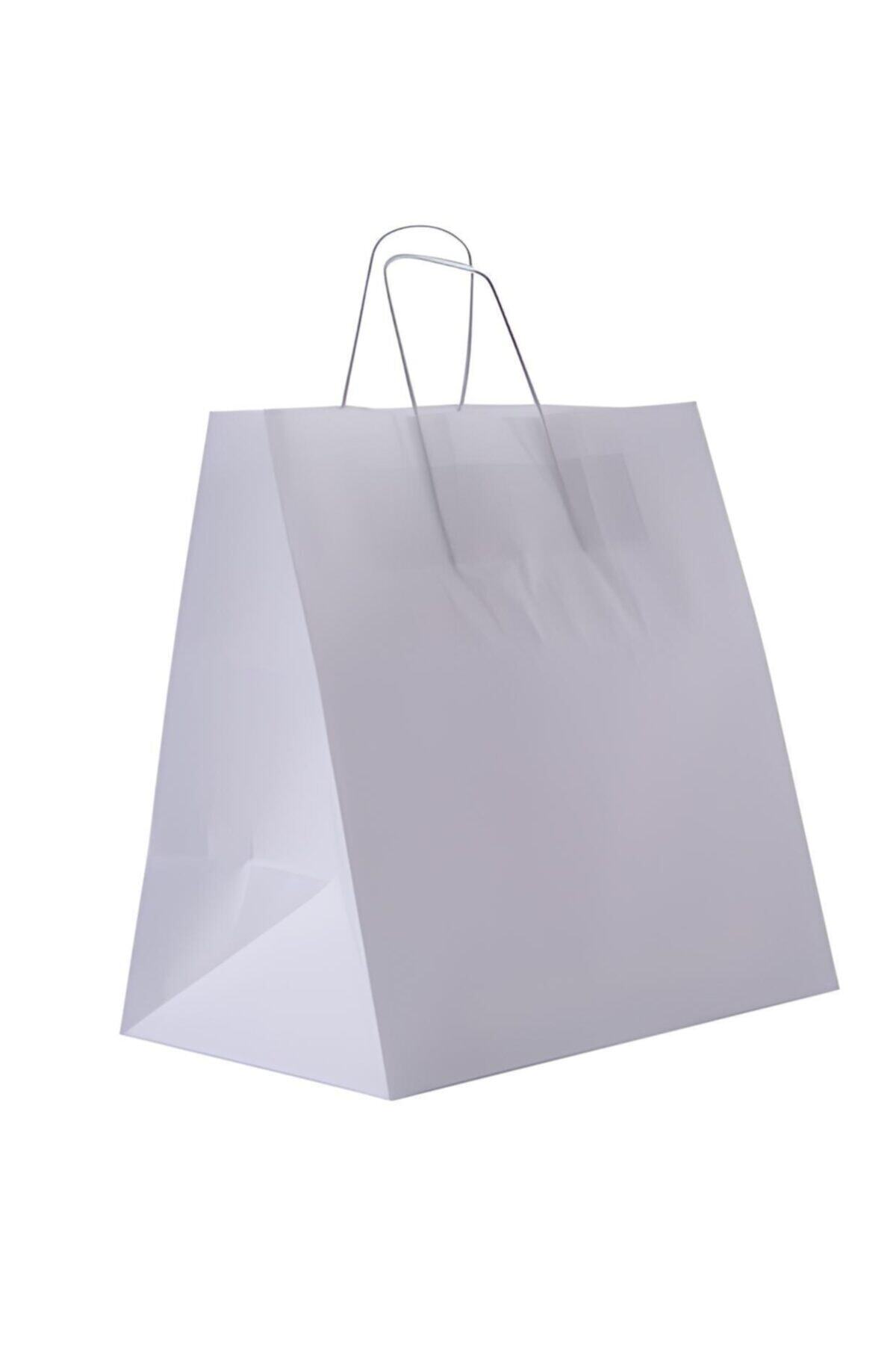 Kraft Beyaz Çanta 38x25x36 ( 25 Adet ) ( Kağıt Poşet Çanta )