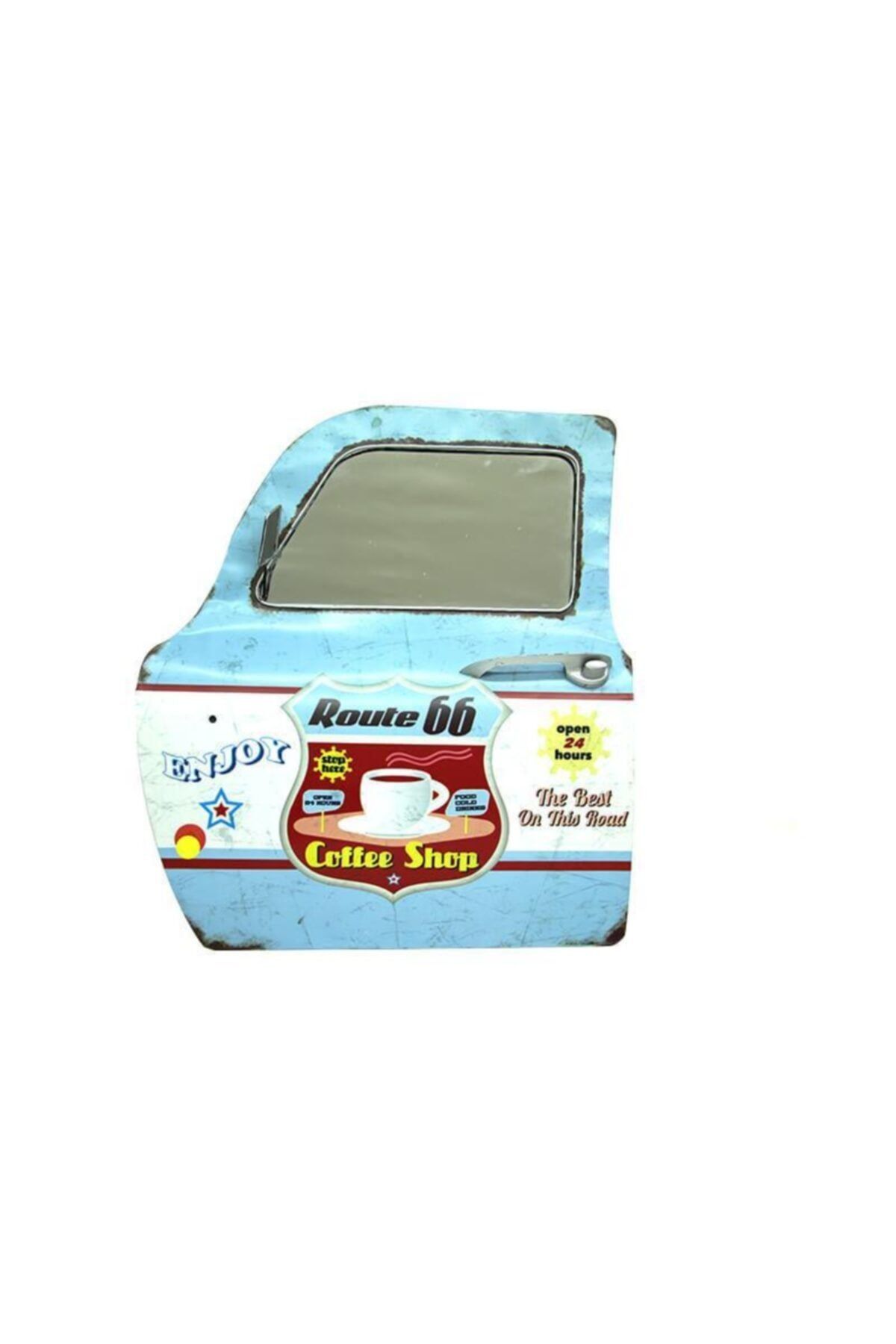 Dreamsshop Dekoratif Route 66 Coffeetemalı Mavi Araba Kapısı Ayna
