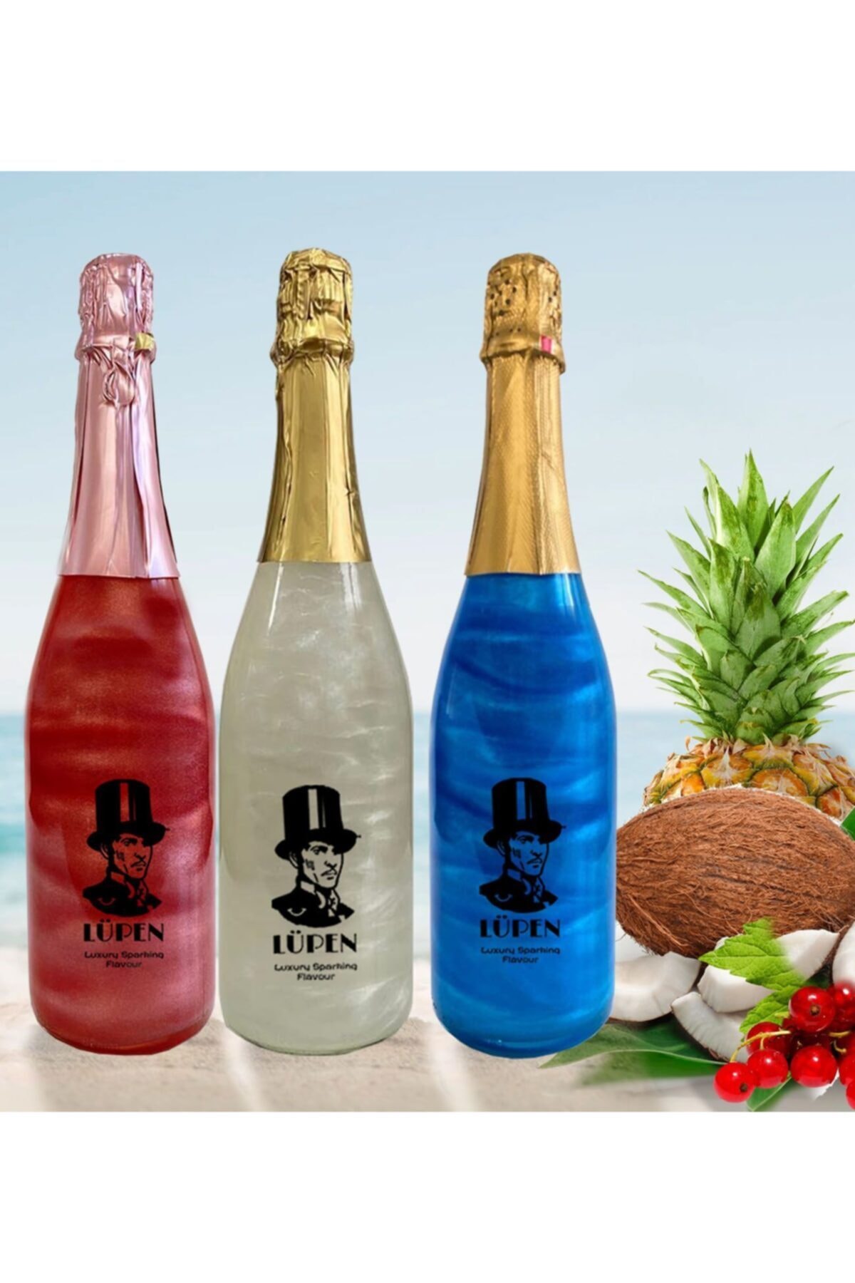 Lüpen Simli Lux Tropik Meyve Frenk Üzümü Coconat Aromalı 750 Ml Alkolsüz Gazlı İçecek 3 Adet