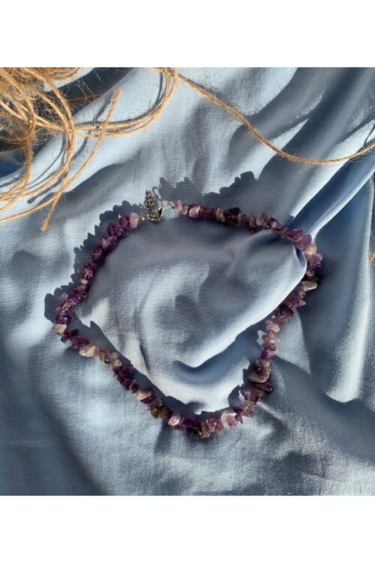 Dibati Accessories Kadın Kırık Doğaltaş Ametist Kolye
