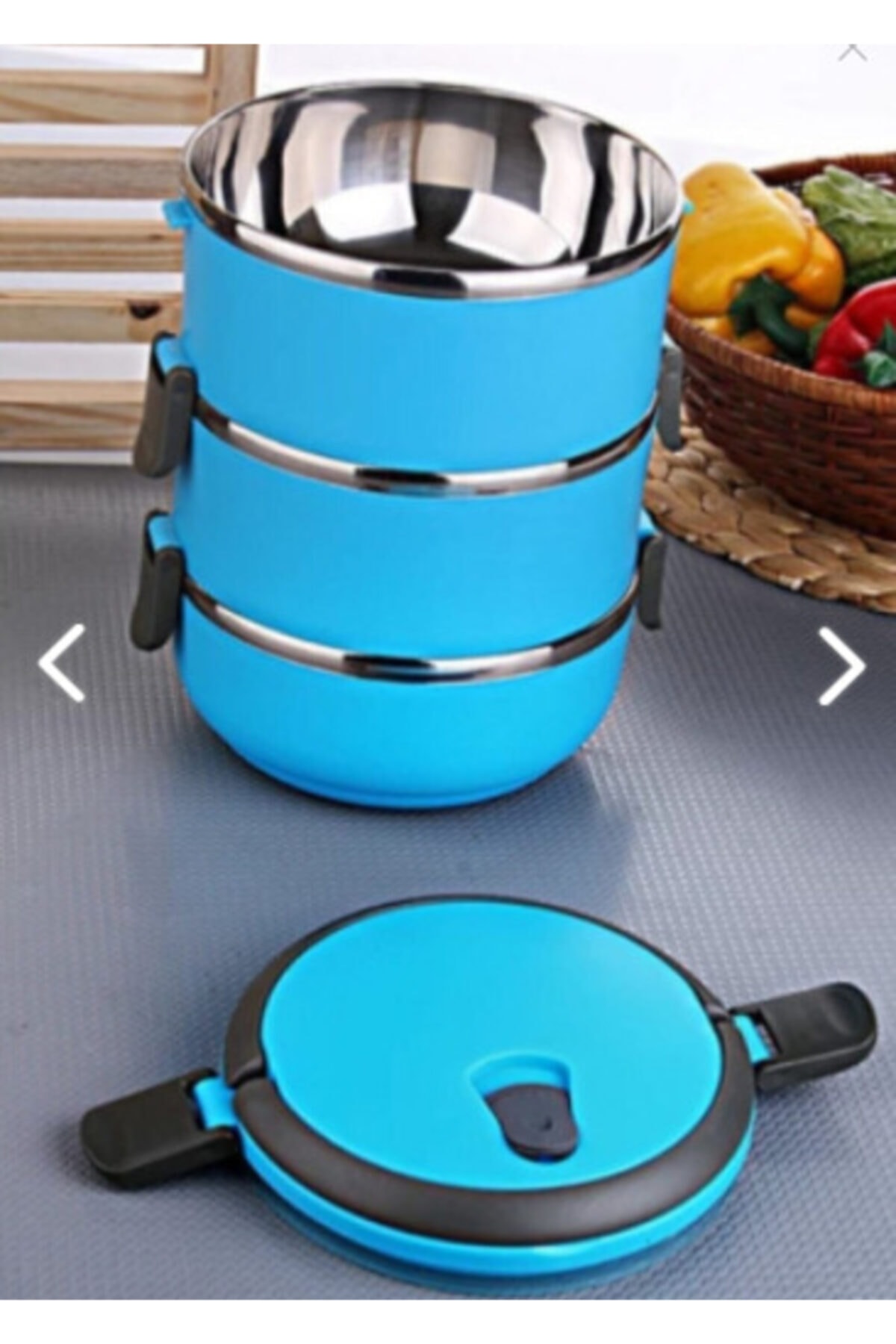 WARRANTY KITCHEN Tasev 3 Katlı Sızdırmaz Yemek Termosu Sefer Tası Mavi