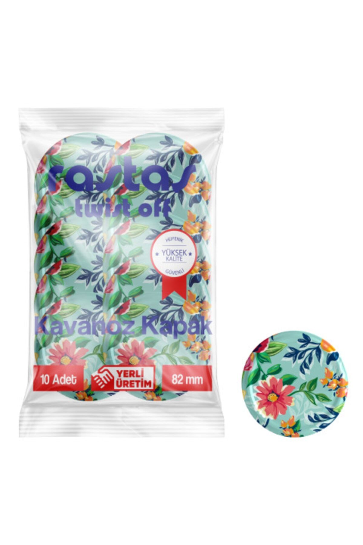 Rastaş Paketli 10 Adet Kavanoz Kapağı -mavi Çiçekli- 82 Mm