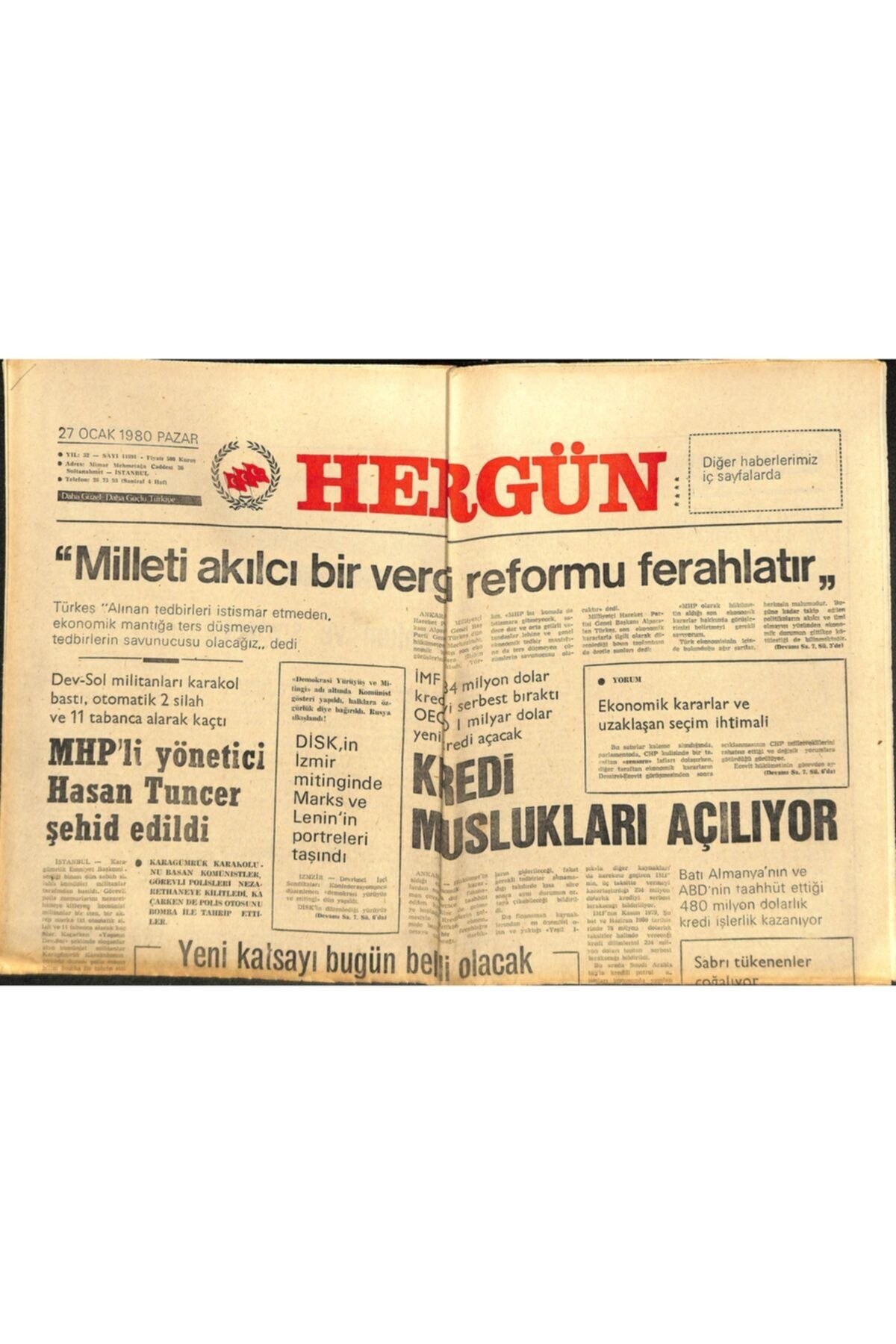 Gökçe Koleksiyon Hergün Gazetesi 27 Ocak 1980 - Kit'den Sonra Özel Sektörde Zam Yapıyor
