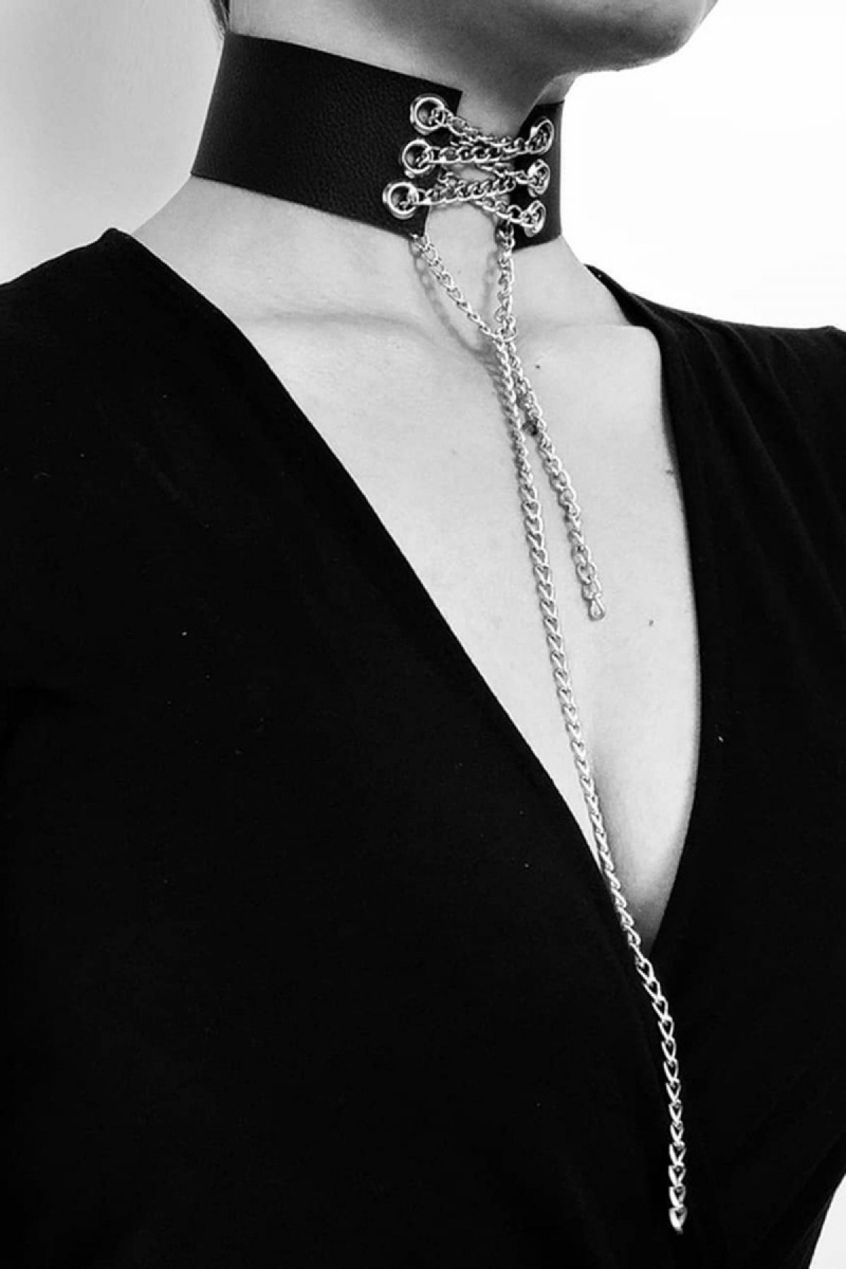 Dreamsshop Deri Zincirli Şık Choker - Apft428