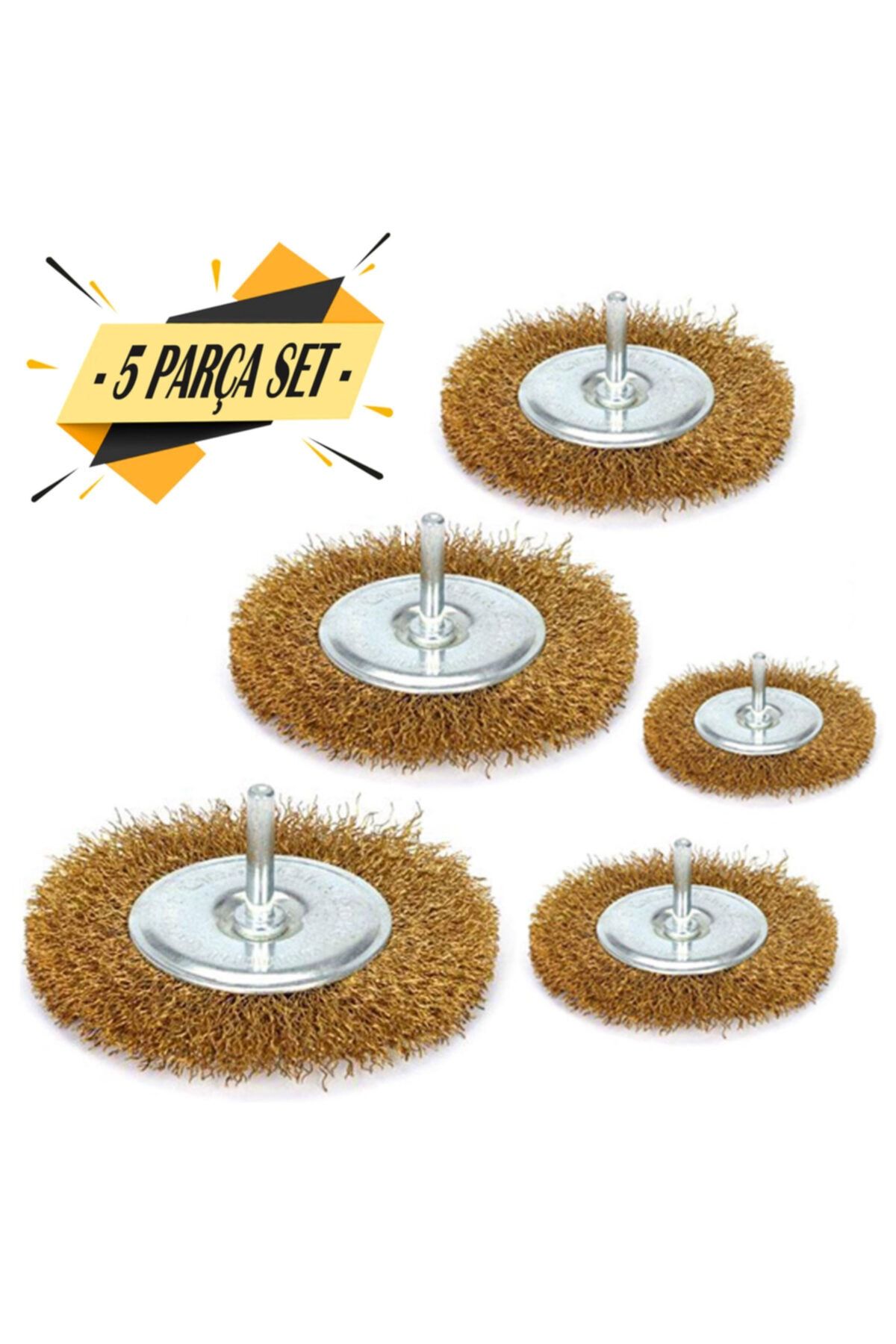 Badem10 Pimli Daire Tel Fırça Seti Matkap Uyumlu Kir Pas Temizleme Fırçası (5'li Set)