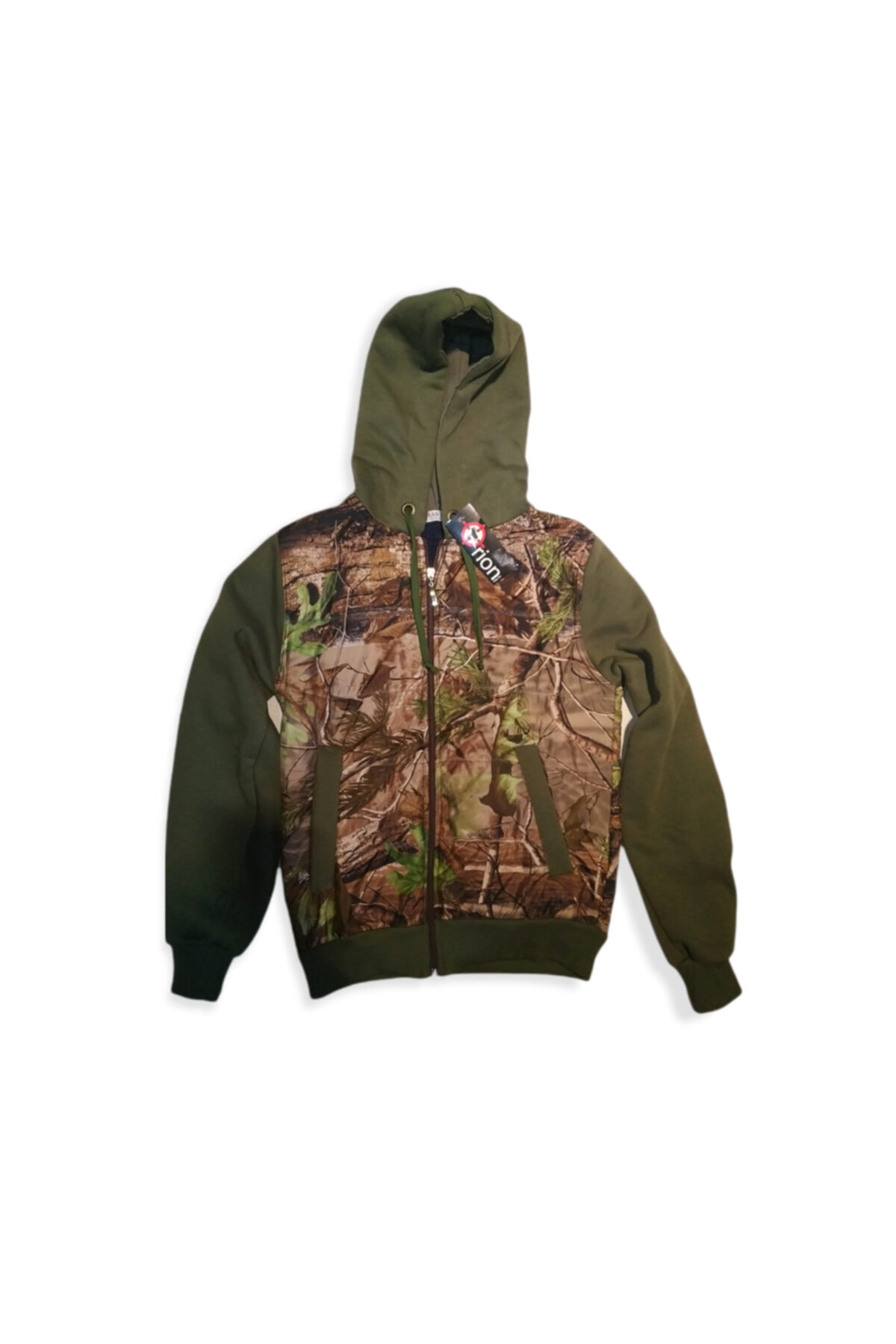 Orion S Beden Kapşonlu Orman Desenli Içi Polarlı Fermuarlı Sweatshirt