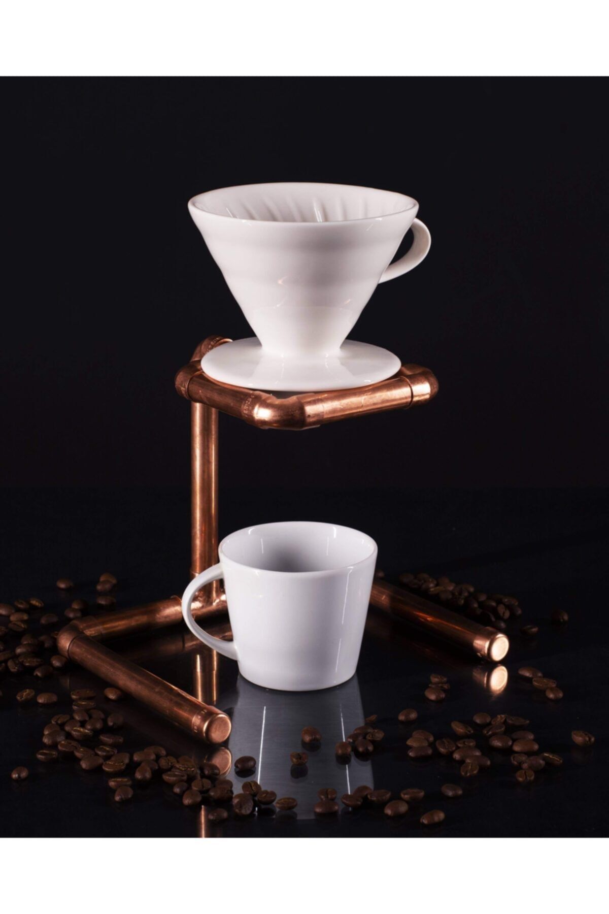 Campo Coffee Bakır Porselen V60 Kahve Demleme Stand Seti Porselen V60 Coffee Dripper Stand Seti