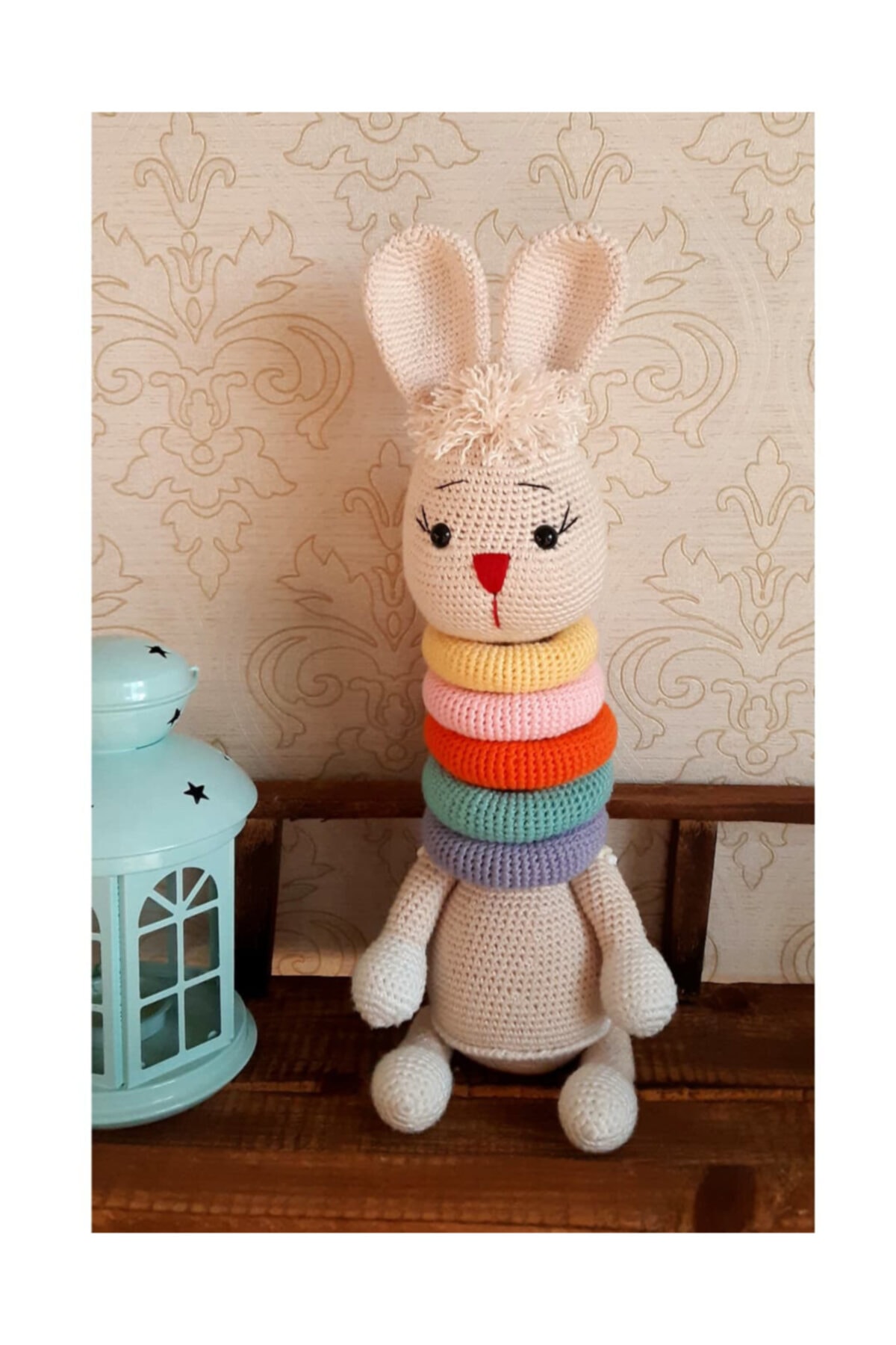 Renkli Yumaklar Amigurumi Eğitici Oyuncak Tavşan 36 cm