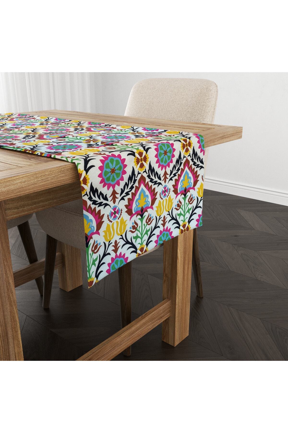 FUS BLUE Etnik Vintage Desenli Runner