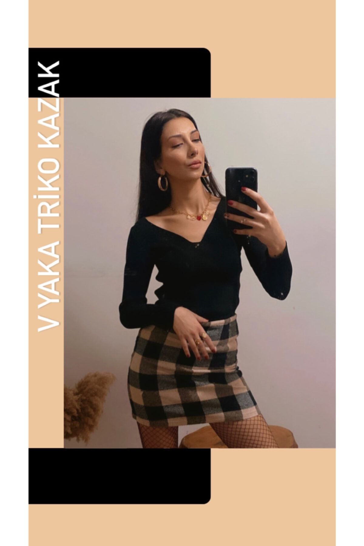 Qu Style Siyah V Yaka Triko Kazak
