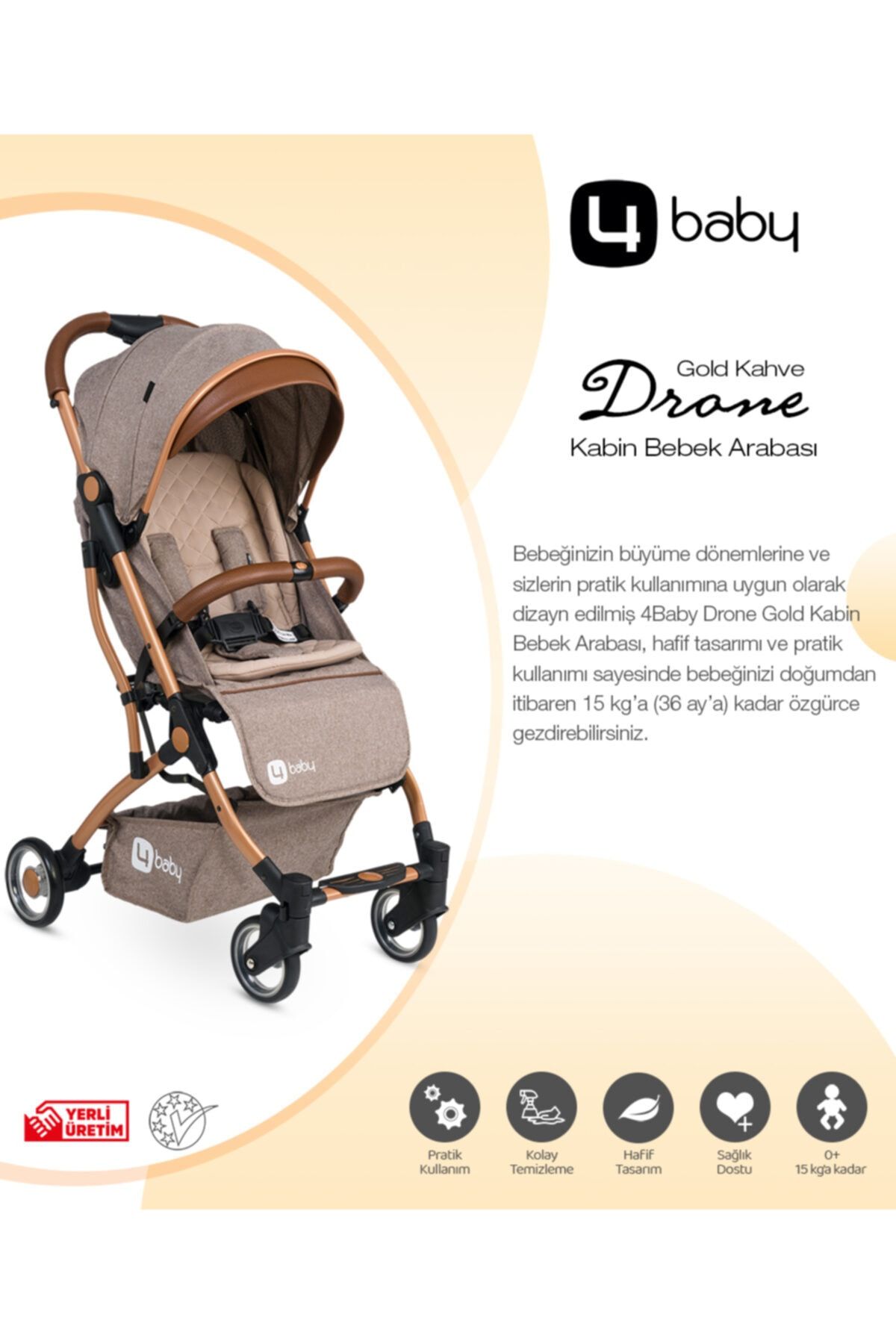 4 Baby Drone Gold Kabin Bebek Arabası-kahve