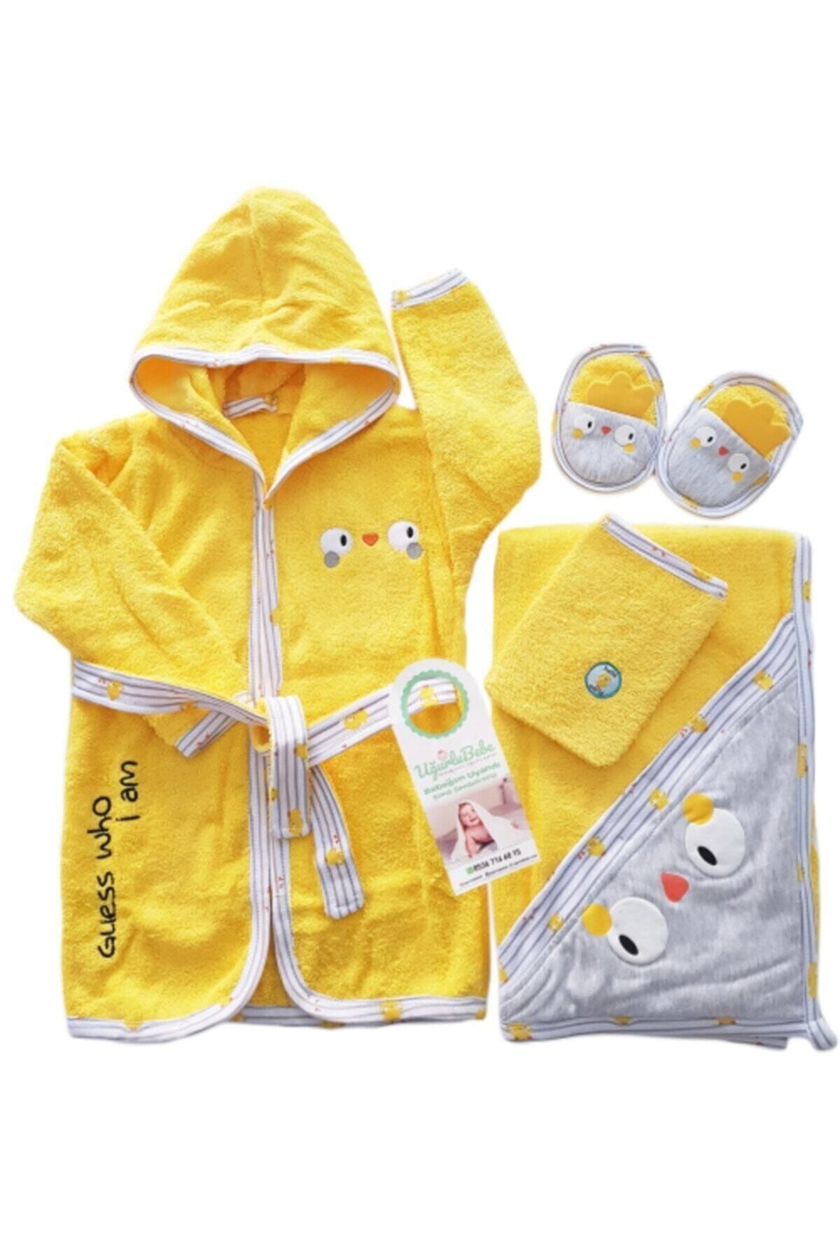 Uğurlu Bebe Unisex Sarı Chick Kutulu Civciv Bornoz Seti 4 Parça 10015429