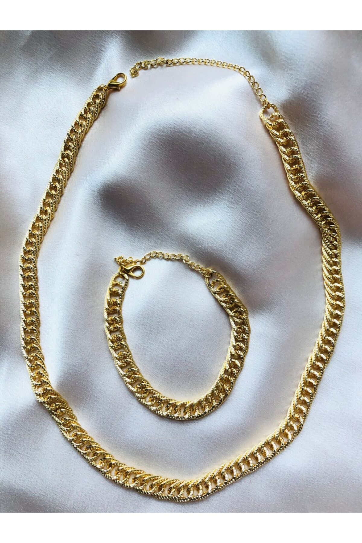 bioaksesuar Kadın Gold Renk Çelik Bileklik Ve Kolye Seti