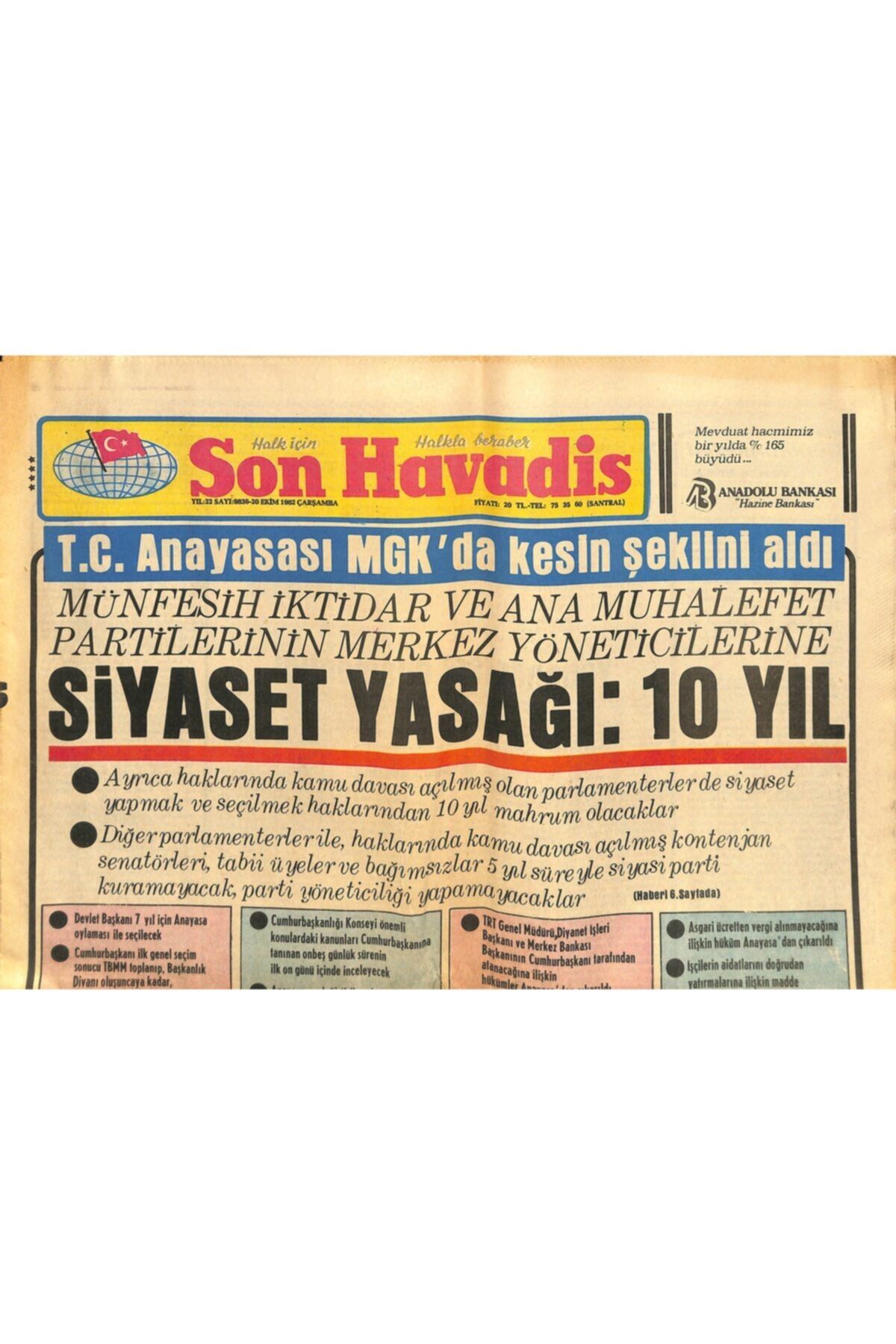 Gökçe Koleksiyon Son Havadis Gazetesi 20 Ekim